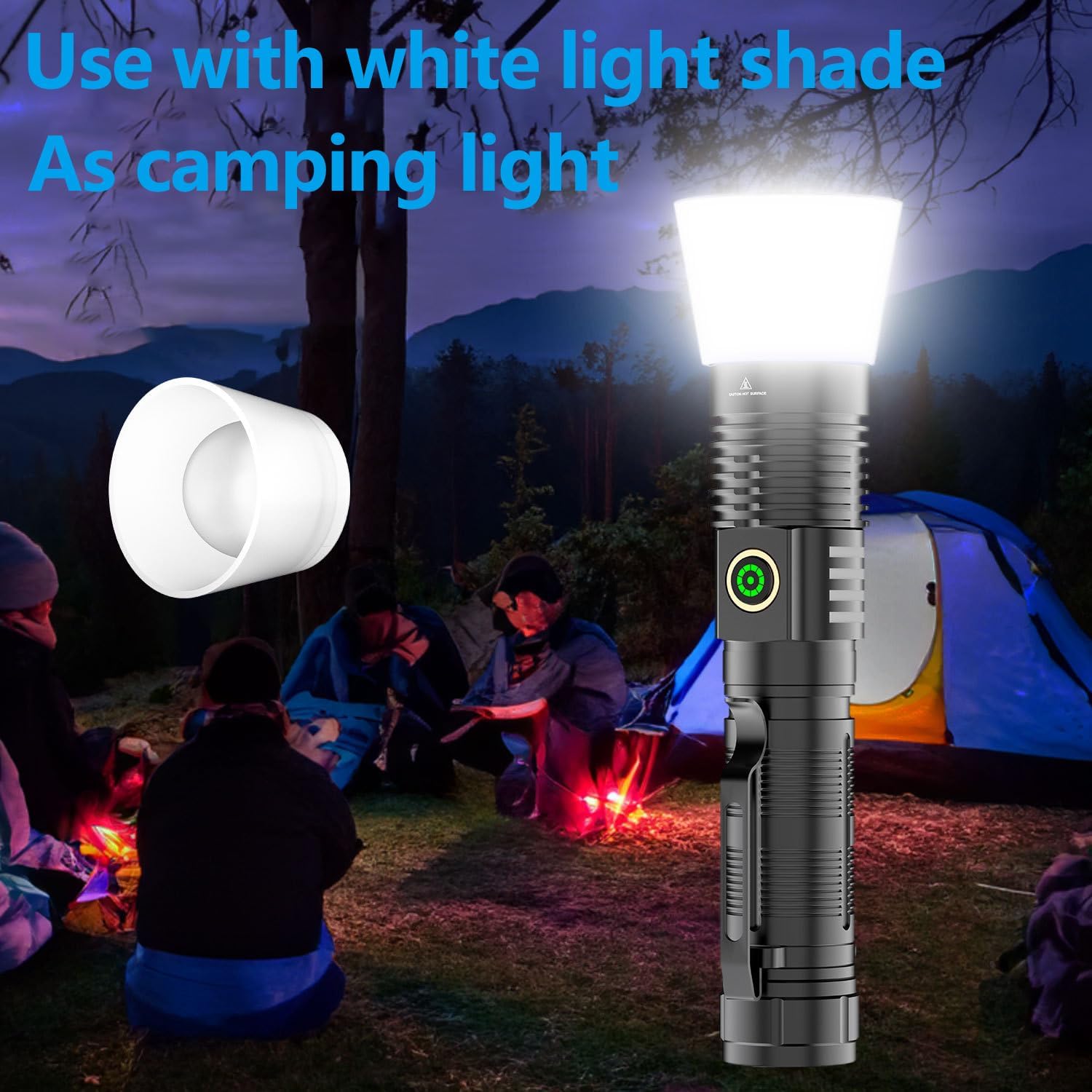 WINDFIRE Multicolor Flashlight 5 in 1 LED Tactical Rechargeable Flashlights High Lumens White Red Green Blue Yellow Light Multicolor Lens 4 Modes Zoomable for Camping Hiking Fishing Hunting