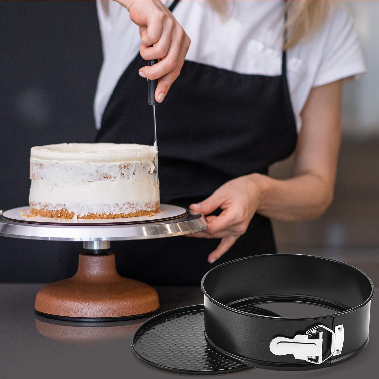 Funnymoom 4 moldes antiadherentes de 8 pulgadas con parte inferior extraíble de acero al carbono para tartas de queso, molde redondo con hebillas de resorte de acero inoxidable para hornear cocinas