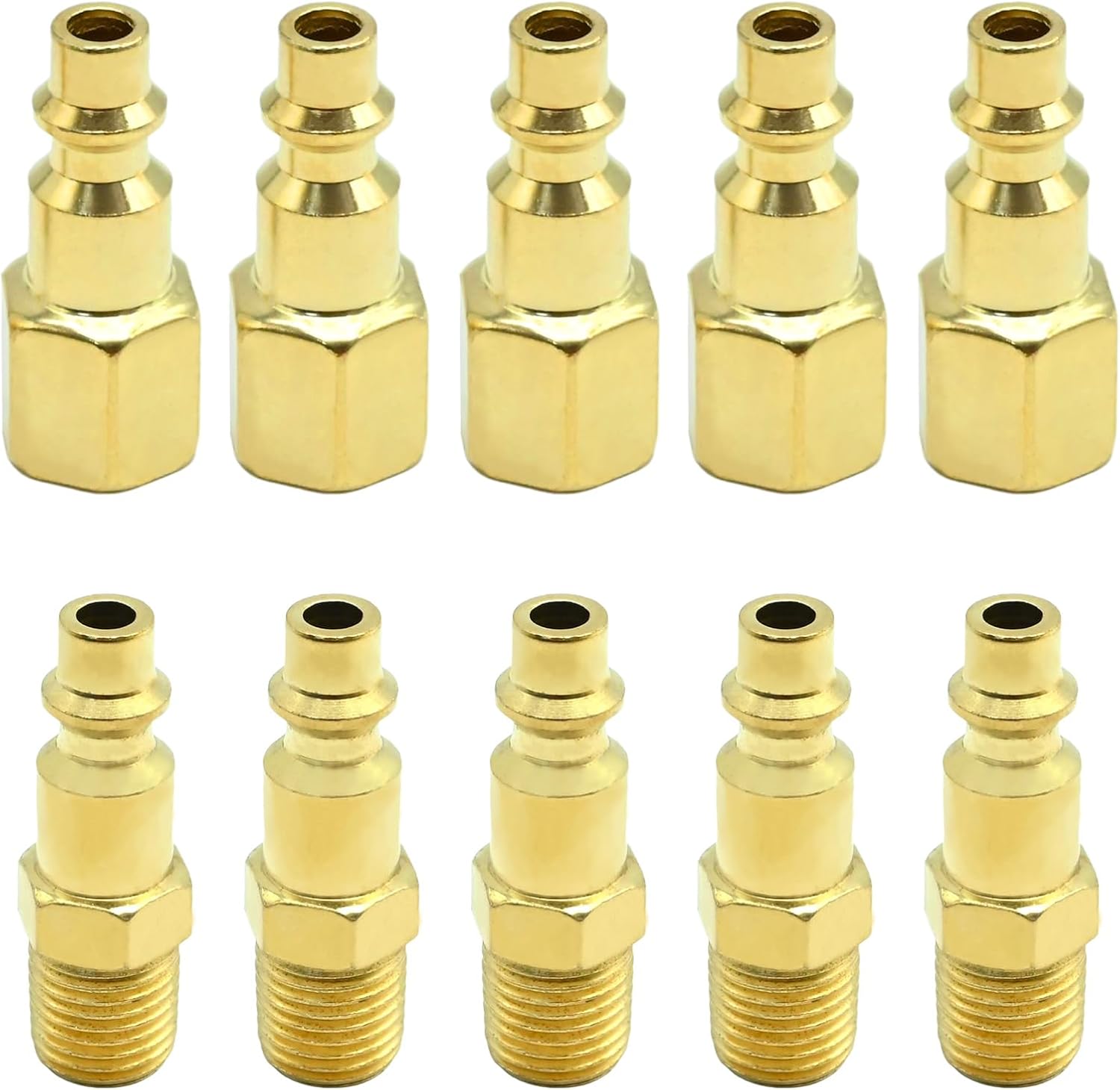 10 Pcs Brass 1/4-Inch NPT Male Industrial Air Hose Quick Connect Adapter, Air Coupler and Plug Kit, Air Compressor Fittings (20PM+20PF)