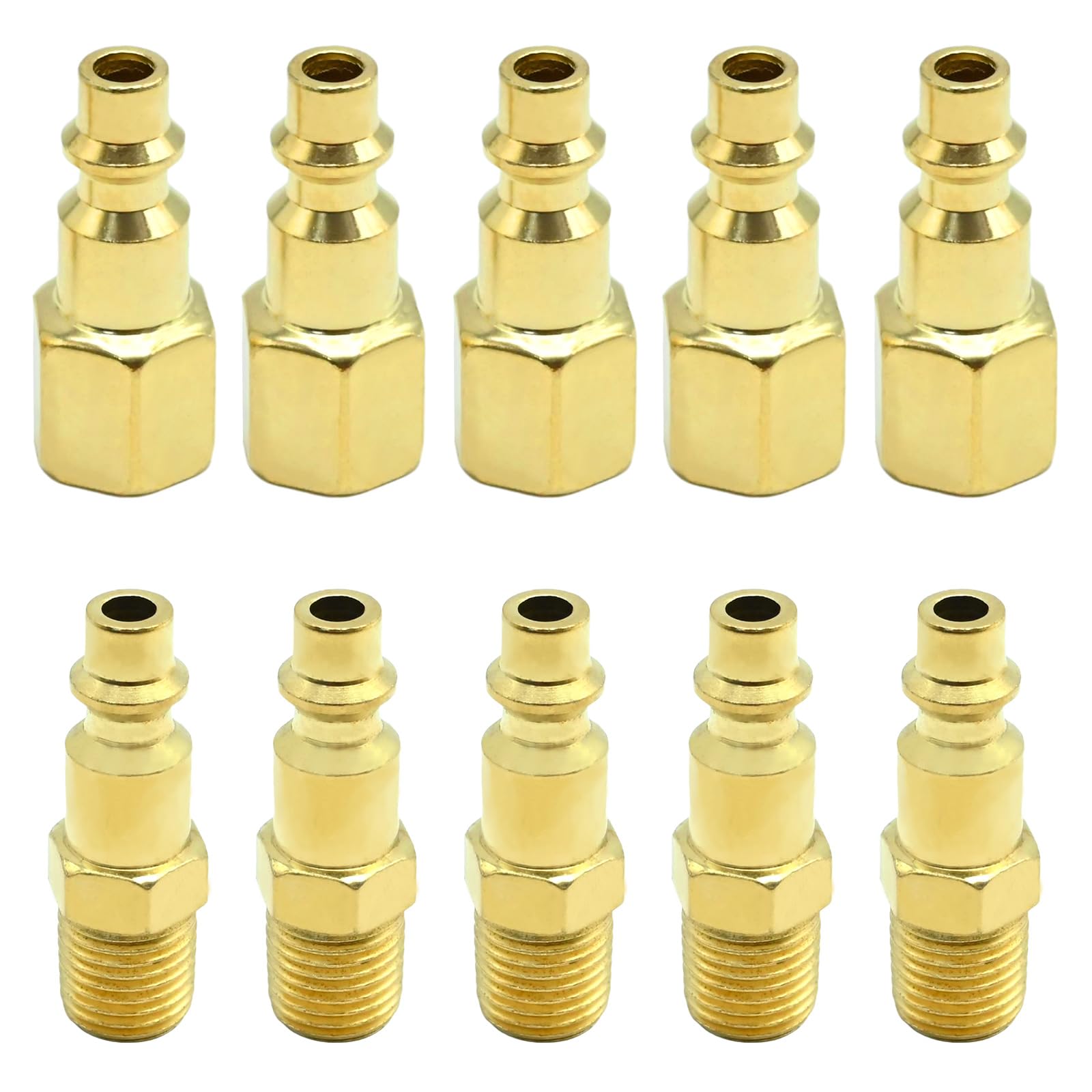 LIDSCURA 10 Pcs Brass 1/4-Inch NPT Male Industrial Air Hose Quick Connect Adapter, Air Coupler and Plug Kit, Air Compressor Fittings (20PM+20PF)