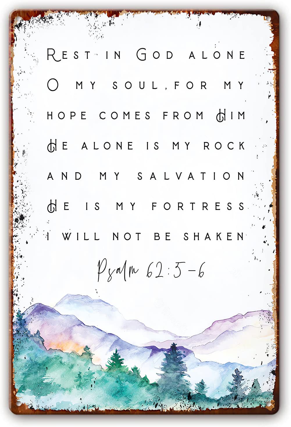Yepyayqvk Metal Tin Sign My Soul Finds Rest in God Alone,Psalm 62 Bible Verse Wall Art,Christian Home Decor,Scripture Print,Watercolor Bible Verse Wall Art,Psalm Poster Pictures Decor 8 X 12 Inch