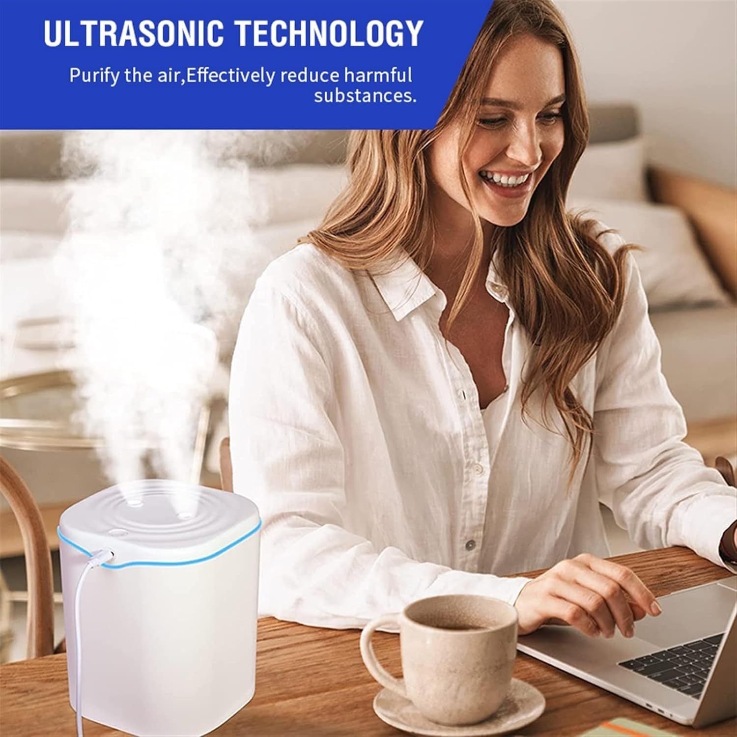 per Uso Domestico Umidificatori Doppio Spray Umidificatore Diffusore di Olio Essenziale Diffusore d'Aria ad Ultrasuoni Diffusore di Aroma Elettrico Umidificatore Aria 2200ml(B)
