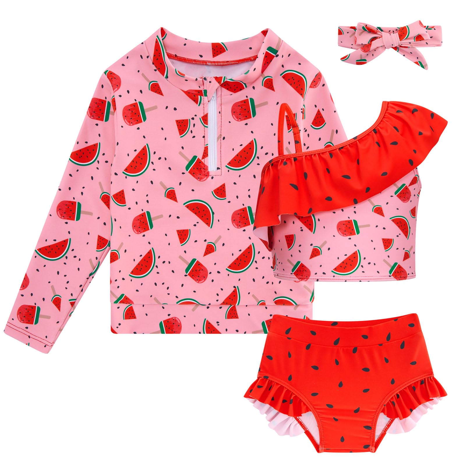Funnycokid Baby Toddler Girls Swimsuit 4 Piece Bathing Suit Long Sleeve Rash Guard Sets 12 Months-7 Years