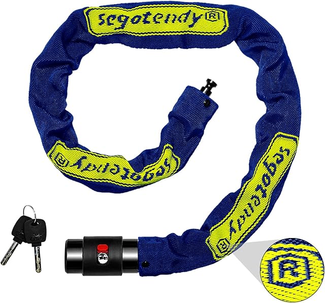 Segotendy Bike Lock, [8mm 1020g] Bike Locks High Security, with Knitted Protective Sleeve, Bike Chain Lock with 2 Keys, Bicycle Lock Heavy Duty, Cycling Lock for MTB, Motorbike, Gate, Fence (82cm)