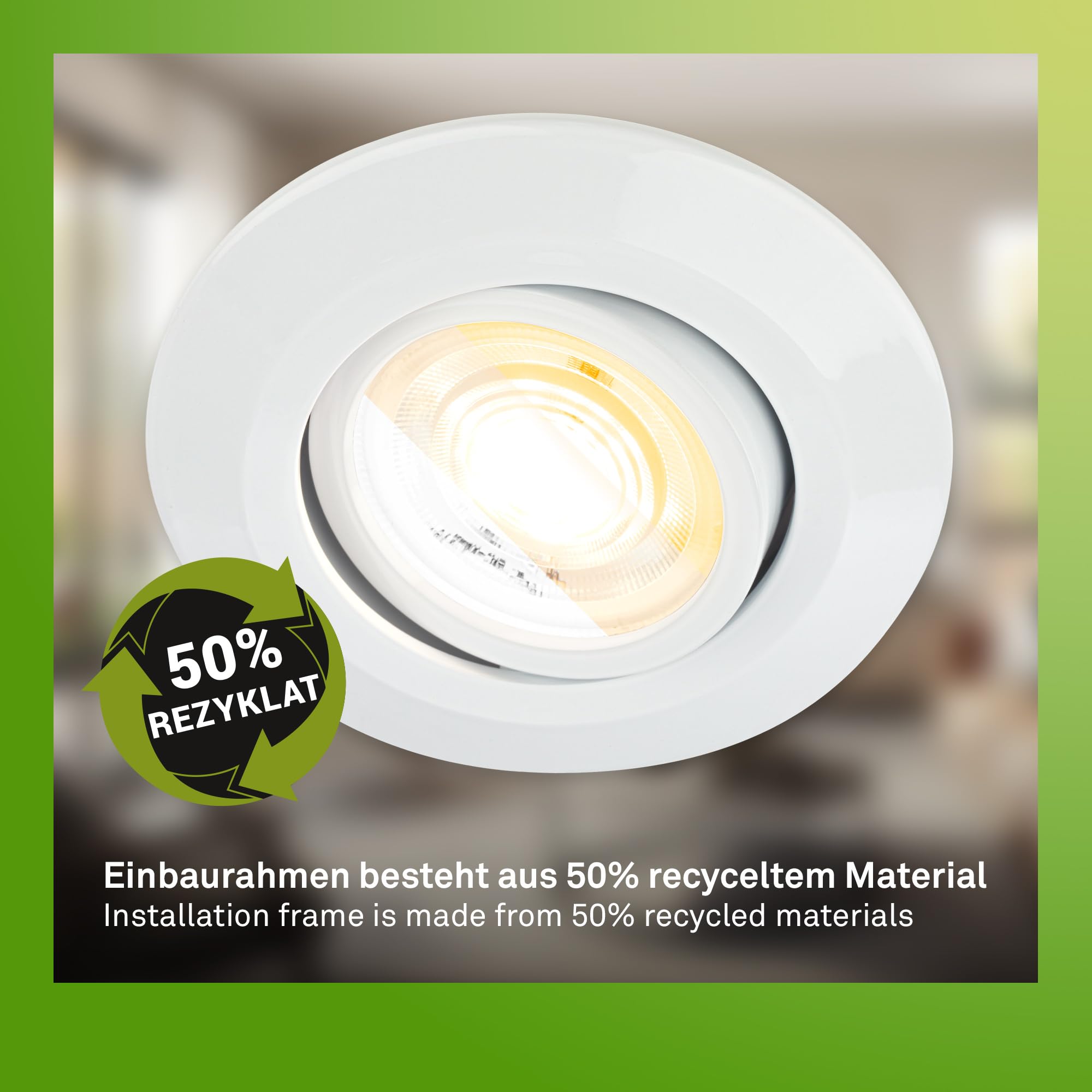 BRILONER - 3er Set LED Einbaustrahler 230V Gehäuse 50% recycelt, Dimmbar, Schwenkbar, Ra90, Farbtemperaturwechsel, LED Spot, flach, Deckenspots, Einbauleuchten, 68mm, 90x24mm (DxH), Weiß