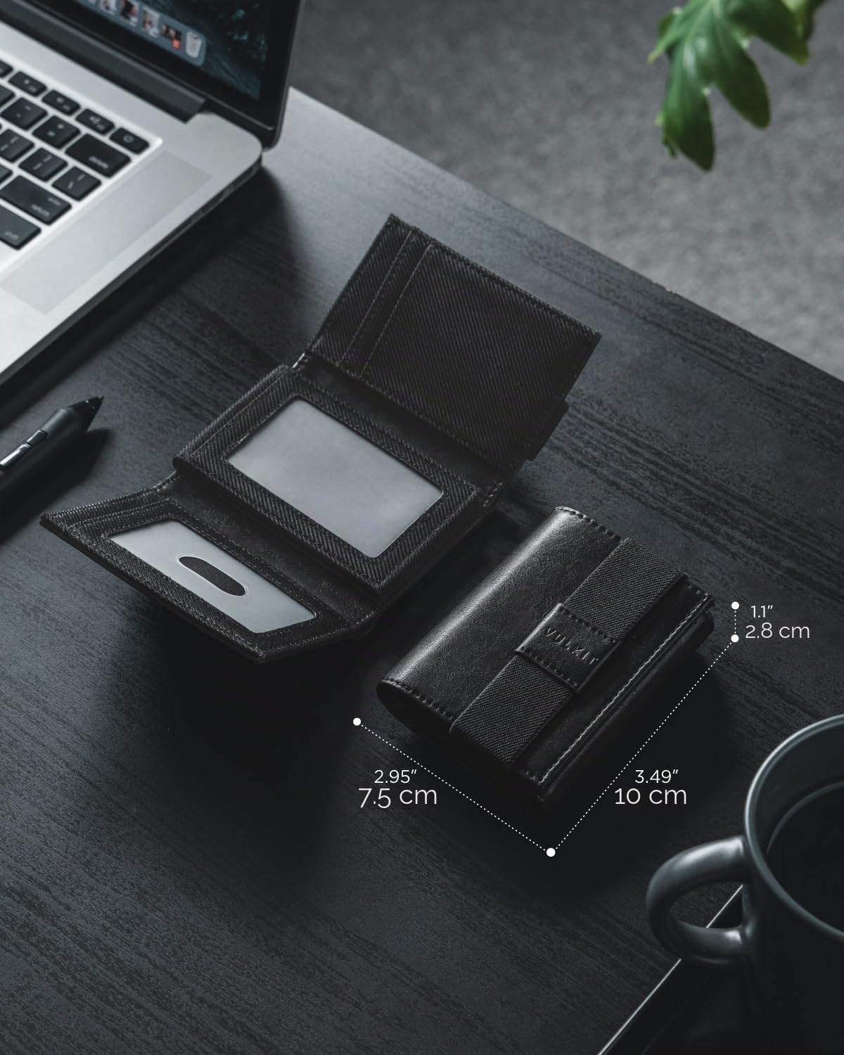 VULKIT Carteras para Hombre de Piel Minimalista Billeteras para Hombre RFID Bloqueo Porta Tarjetas y Billetes Tríptico Tarjetero Hombres con Porta Monedas, Negro