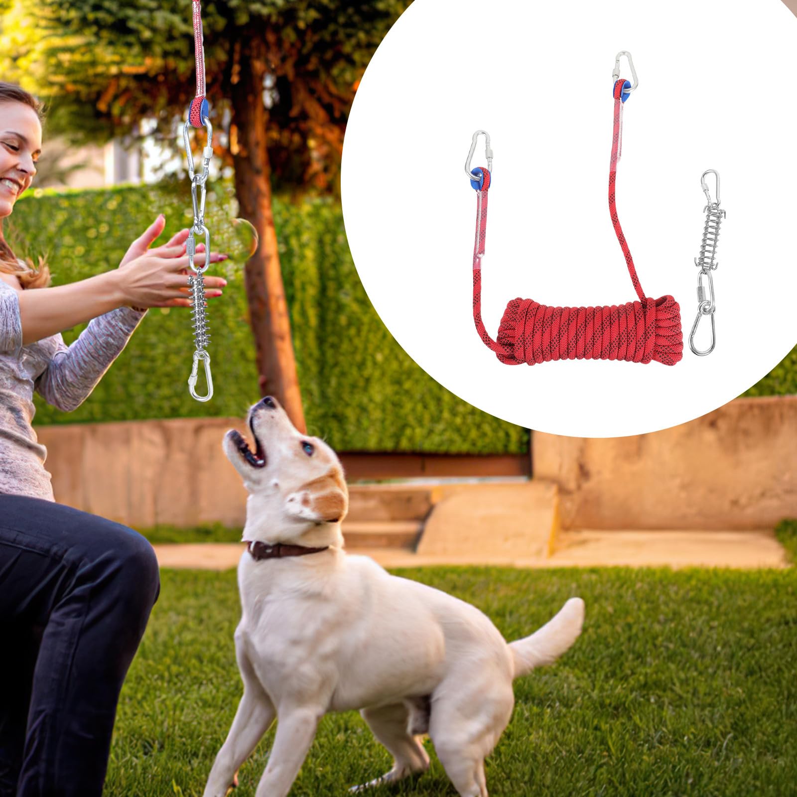 GANAZONO Cuerda para Atar Perros Resorte de Acero Inoxidable, 1 Juego | Algodón, Reutilizable y Resistente Deformación, para Parques y Vacaciones