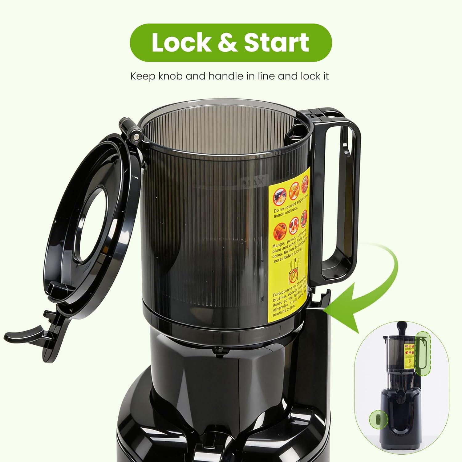 Slow Masticating Juicer Machines, Cold Press Juicer with Safety Lock & Reverse Function, 4.25" Feed Chute for Whole Fruits & Vegetables, High Juice Yield, Black