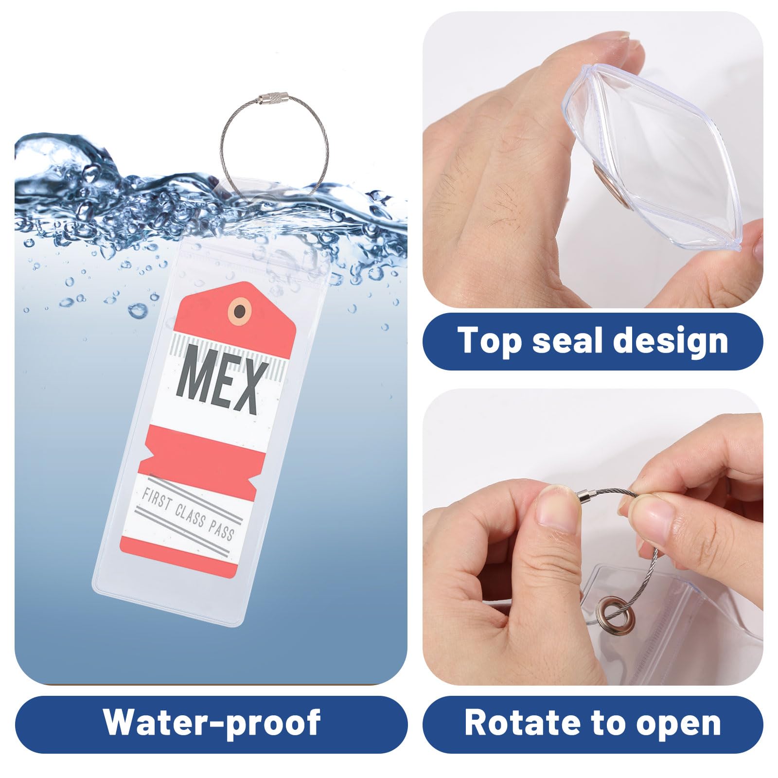 FREEBLOSS 60 etichette per bagagli da crociera per valigie, etichette trasparenti per navi da crociera, con anello in metallo, etichette per valigie da viaggio per uomini e donne 7,4" x 2,5"