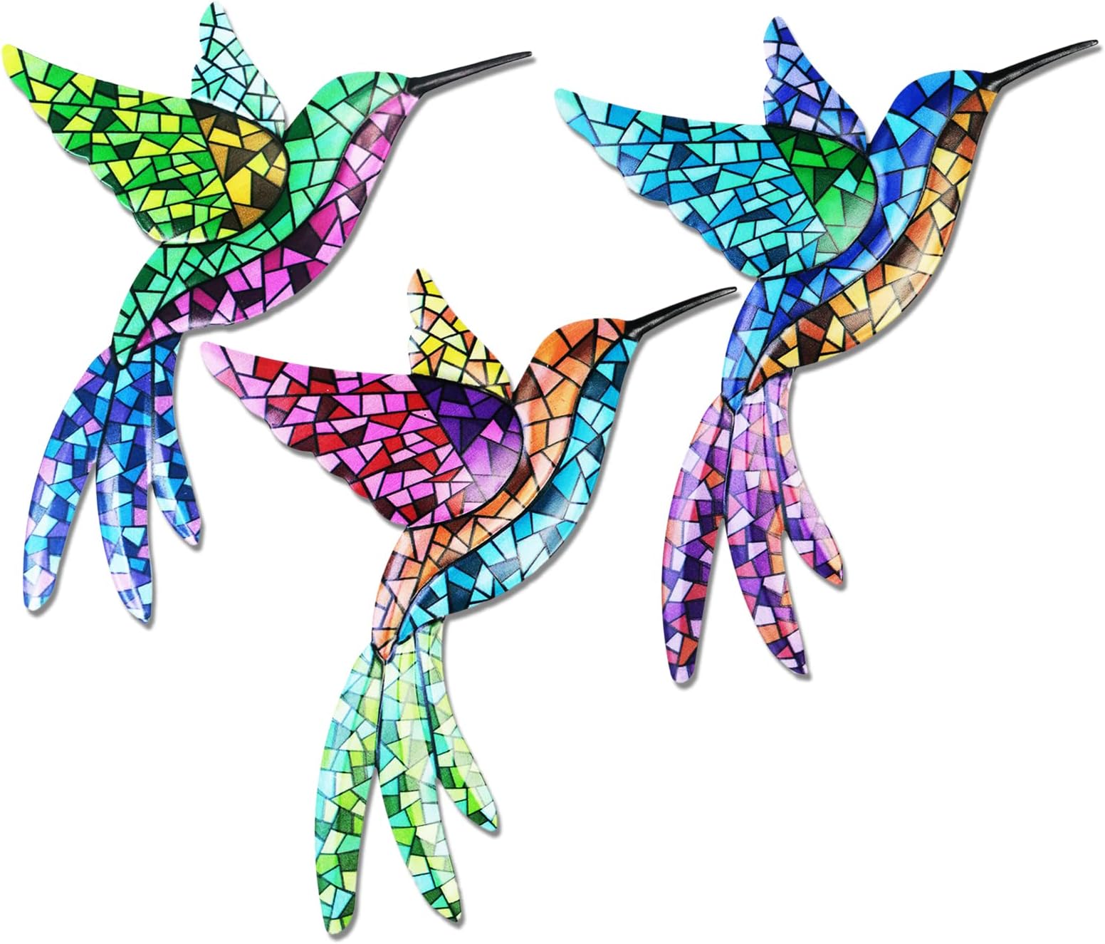 HHgrowe Metal Hummingbird Wall Art Decor Metal Colorful Birds Hanging for Indoor Outdoor Home Bedroom Office Garden 3 Pack