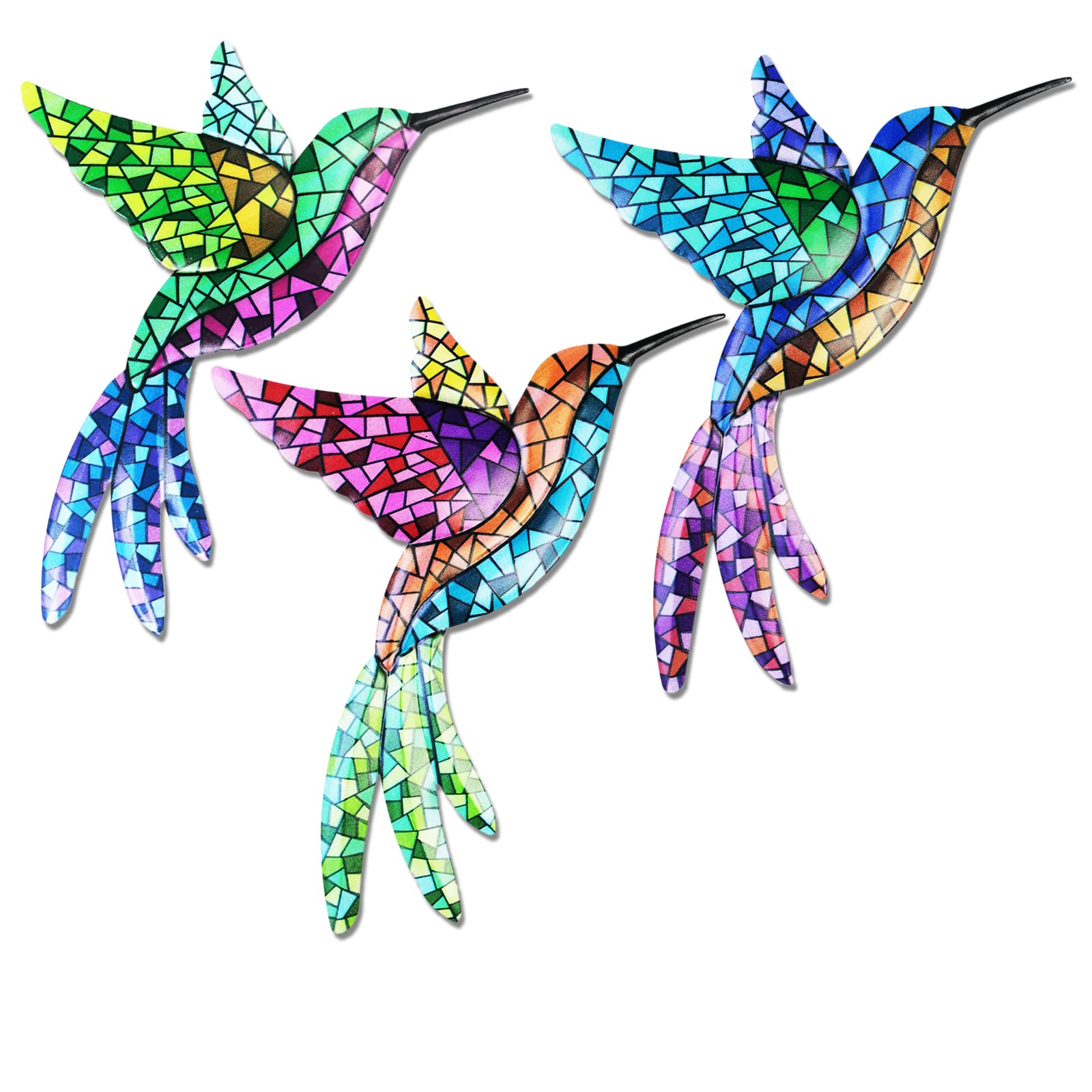 HHgrowe Metal Hummingbird Wall Art Decor Metal Colorful Birds Hanging for Indoor Outdoor Home Bedroom Office Garden 3 Pack