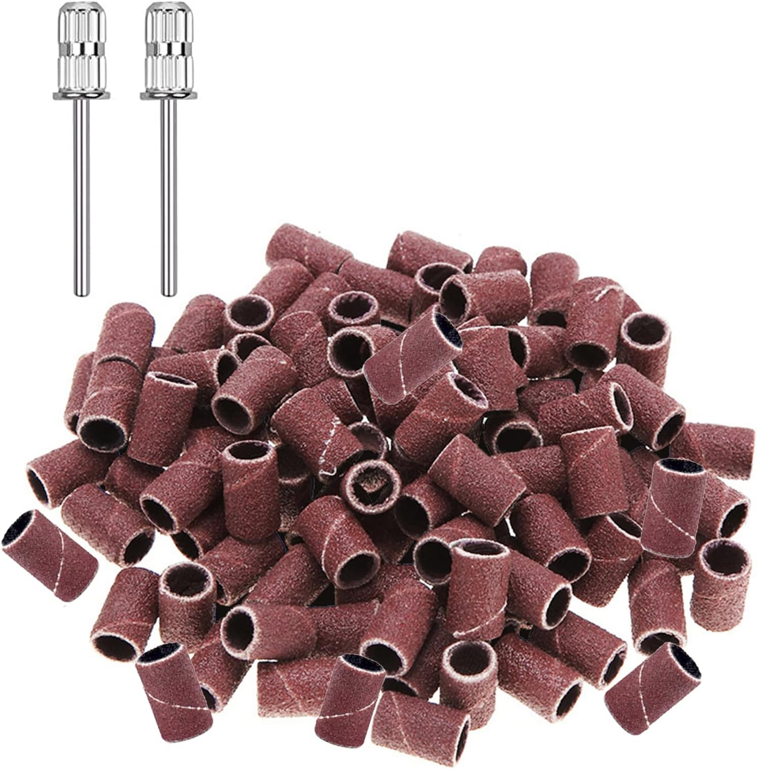 luoshaPUCY Nail Sanding Bands & Bits Set - 100 Bands, 2 Bits (180 Grit, 3/32" Inch) for Electric Nail Drill