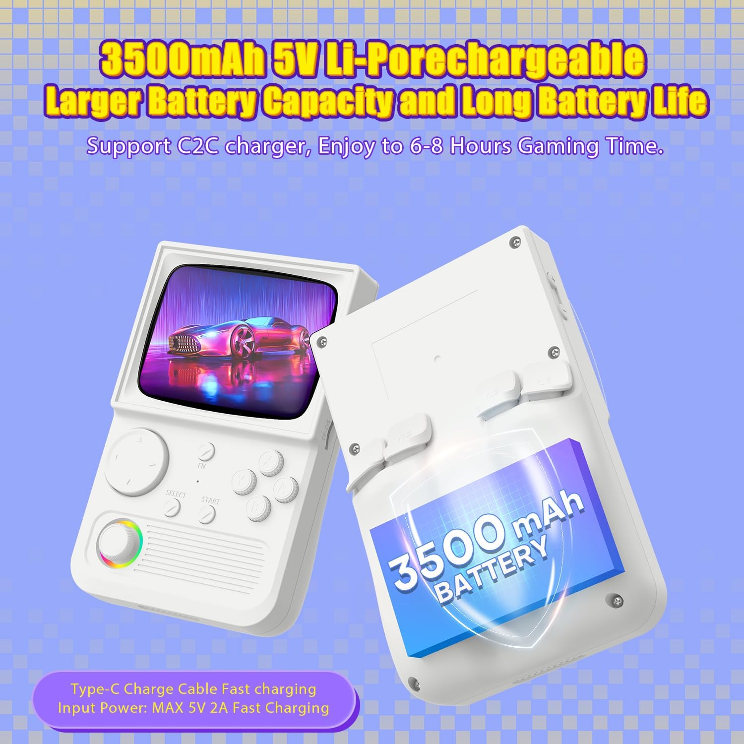 R36T Retro Gaming Console, 3.5'' IPS Screen CRT-Inspired, Handheld Game Console with 22000+ Classic Games Supports WiFi Networked Fighting and OTG, 3500mAh Battery, with Portable Case(White 128GB) - Image 6