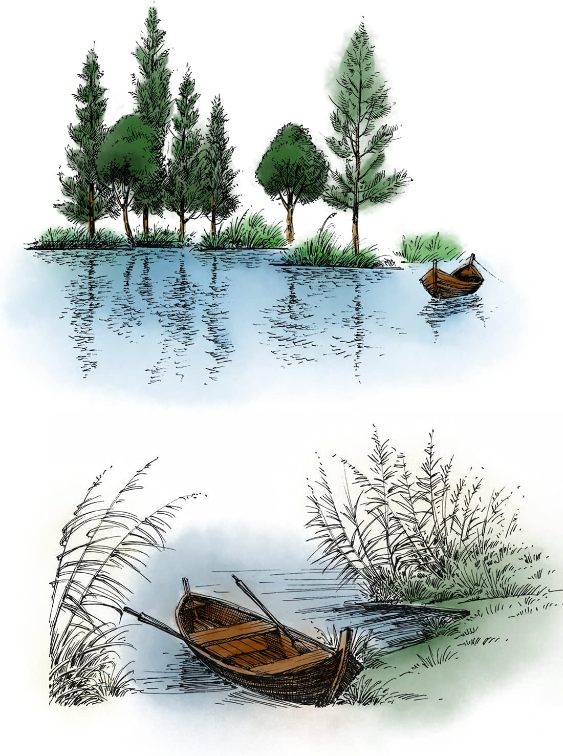 Lake River Scenery Trees Boat Clear Stamps for Card Making and Scrapbooking Card Making Words Transparent Stamps Silicone Stamps Photo Album Decor