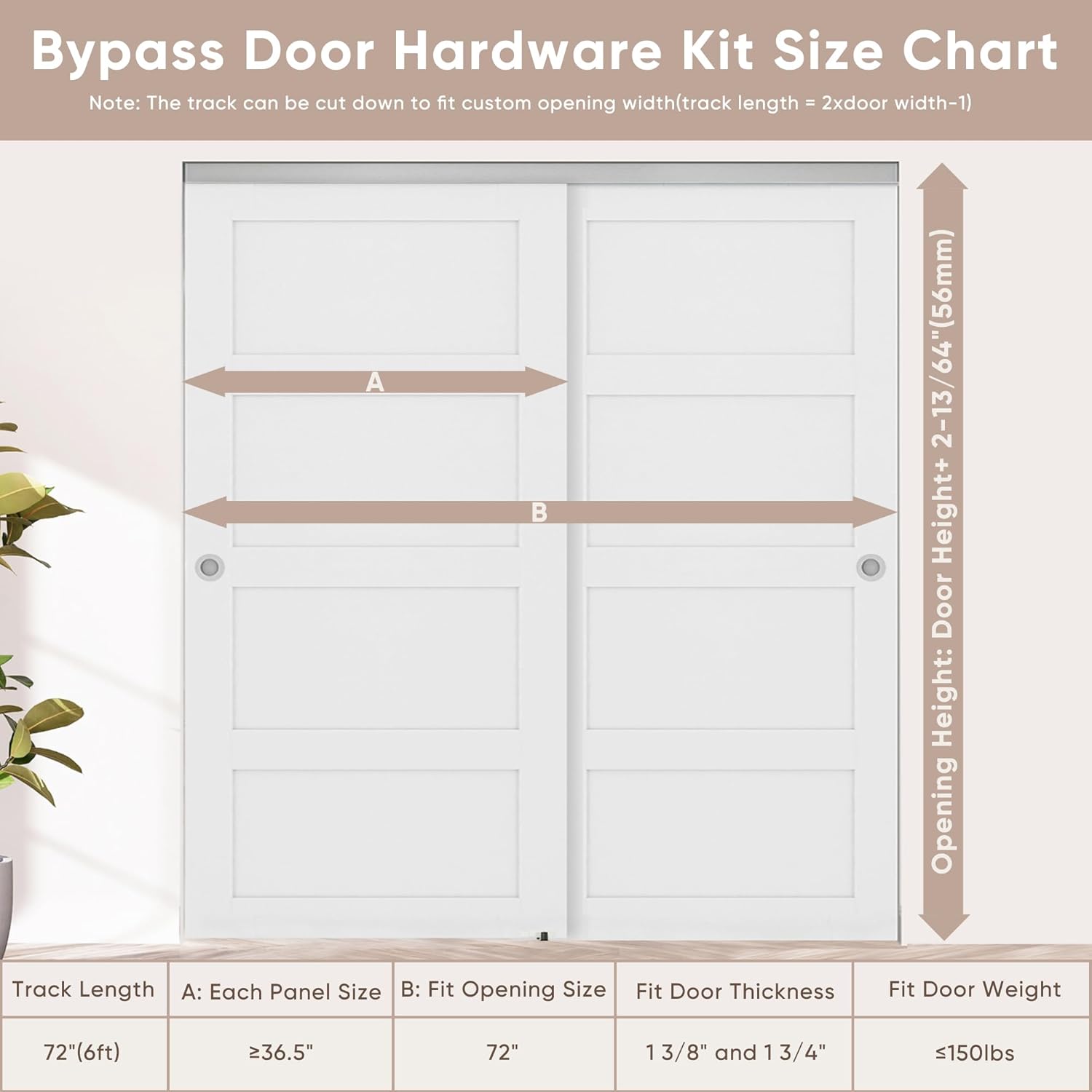 Bypass Door Hardware Kit Size Chart