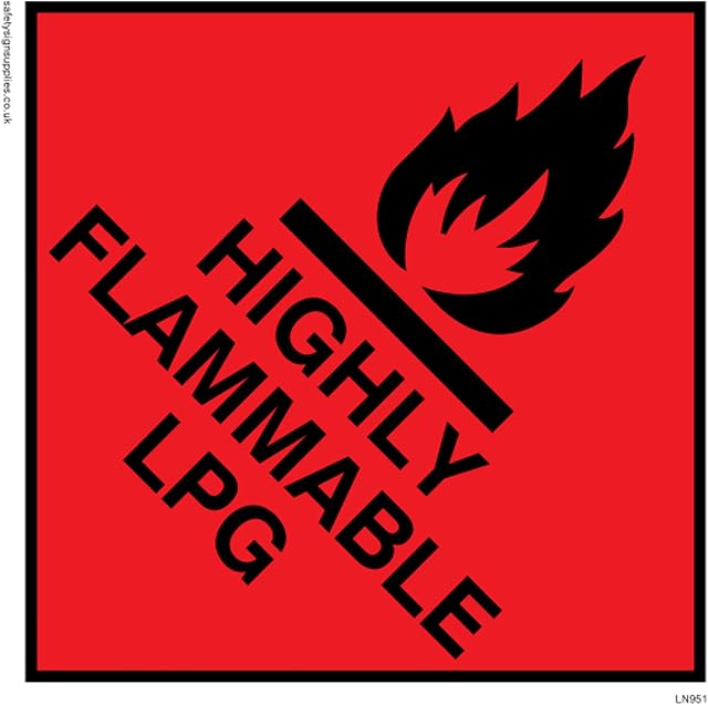 Viking Signs LN951-S10-V "Highly Flammable LPG" Sign, Vinyl, 100 mm x 100 mm