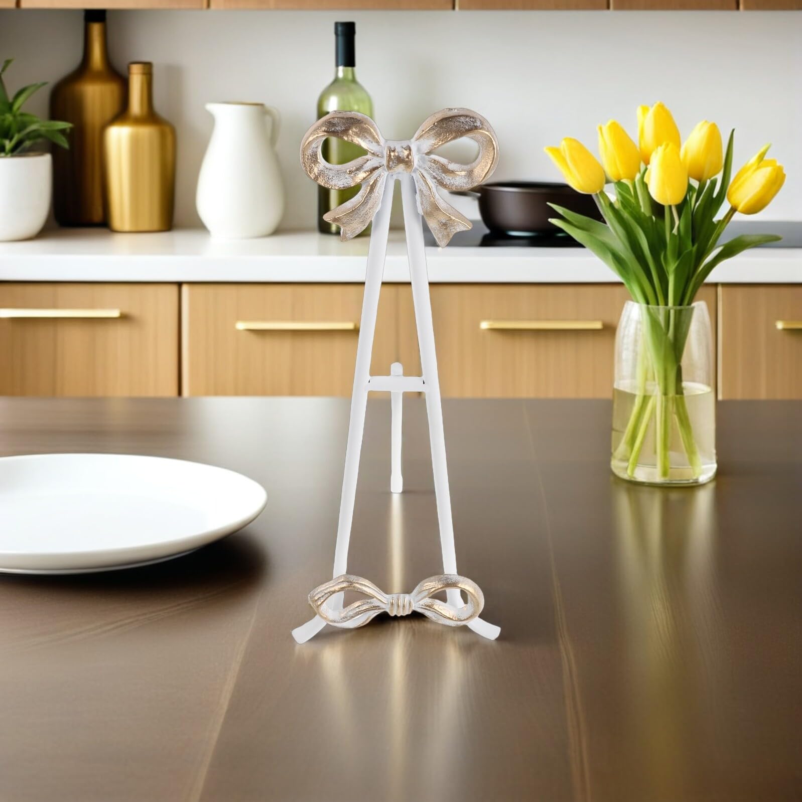 MAGICLULU Metalltellerständer mit Schleife Vintage-rahmenhalter aus Eisen für Teller Fotos und Platten Kompakter Tischständer für Restaurantdekoration