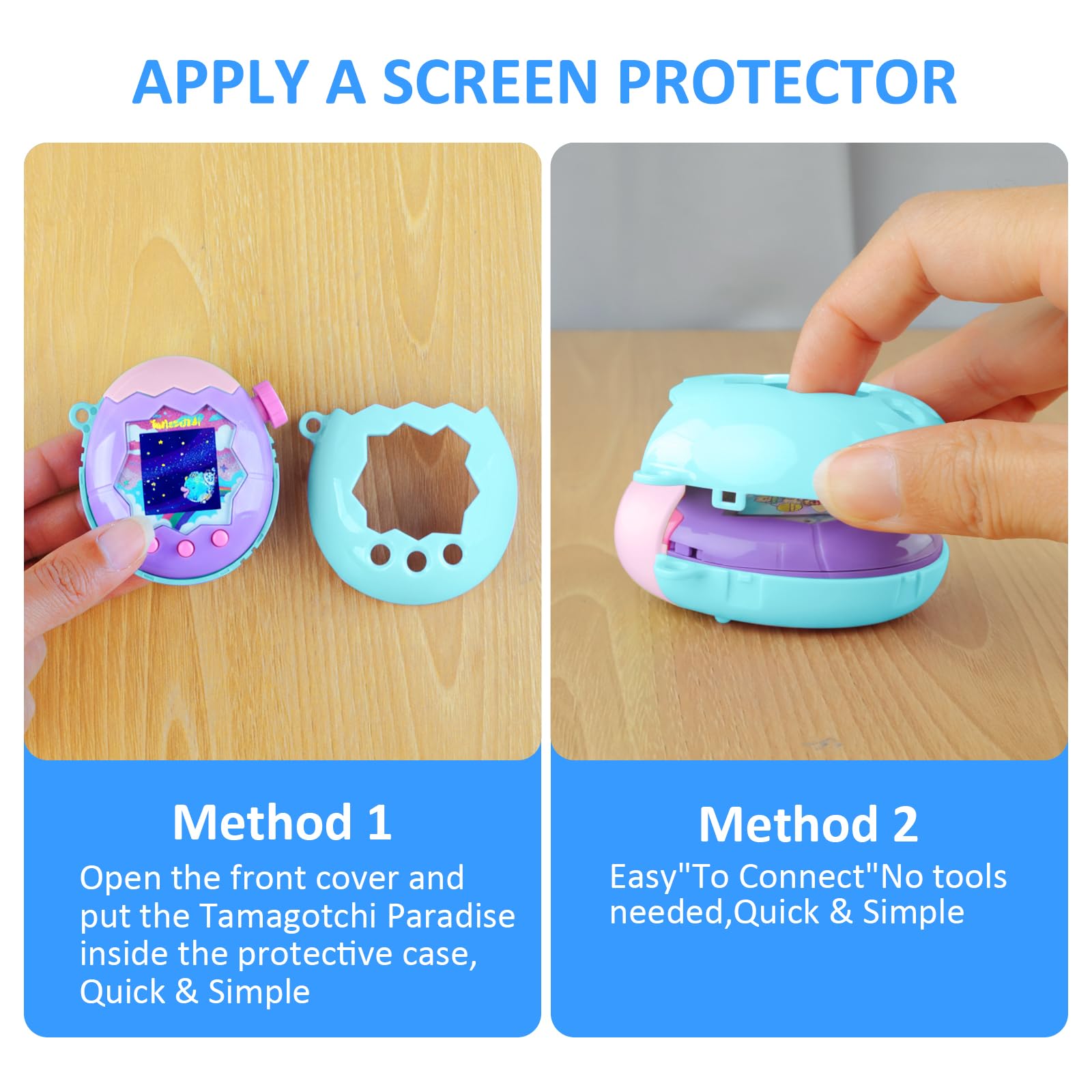 Coque pour Tamagotchi Paradise Electronic Pet - Lot de 2 films de protection d'écran en polycarbonate résistant aux chocs avec lanière pour jouet Tamagotchi Paradise (bleu)