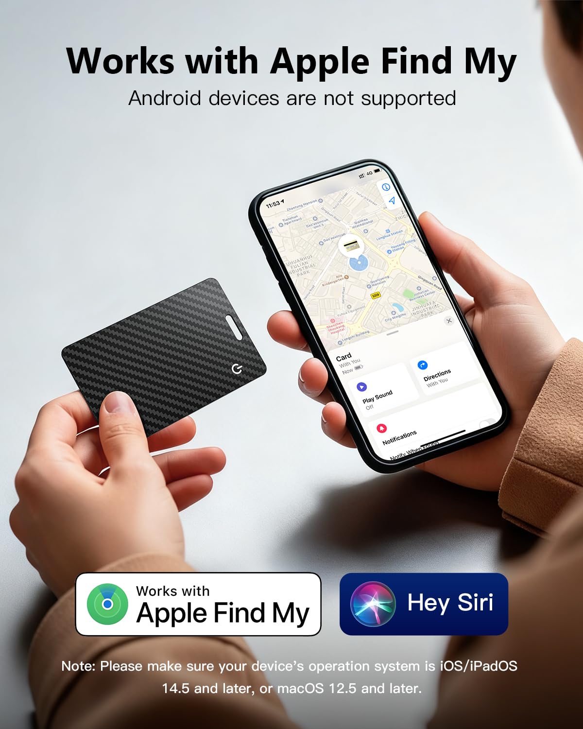 Smart Air Tracker Card Tag Ricaricabile Wallet Tracking Card Compatibile con Apple Dov'è, Localizzatore Portafoglio sottile 1,7 mm
