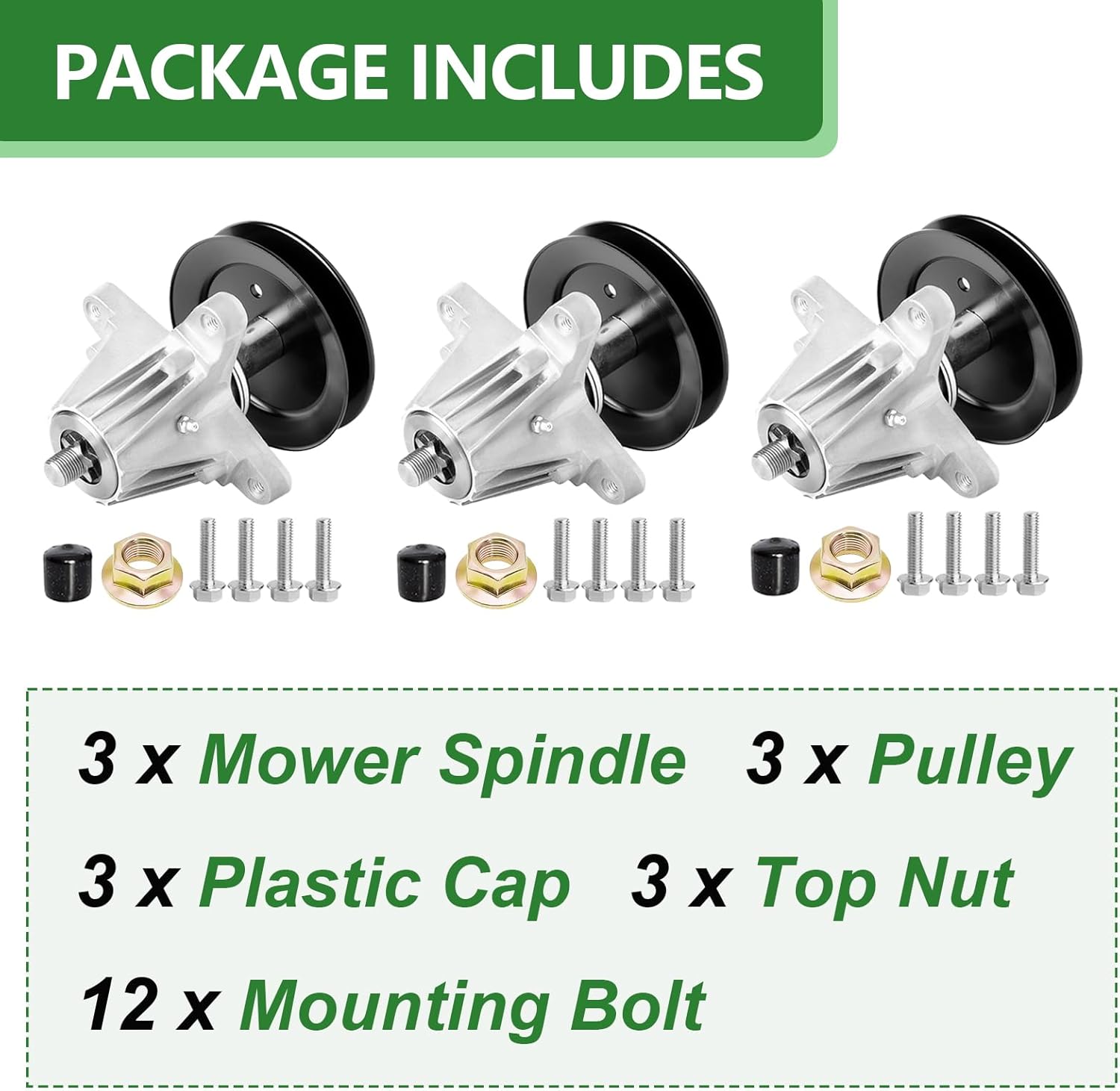 918-06980 618-06980 Deck Spindle Assembly Fit for 50 inch Zero Turn Mower Cub Ca det ZT1-50 RZT-L50 RZT-S50 XT1-GT50, Troy Bilt Mustang 50, Craftsman G8200 Z550, with Nut (3 Pack)