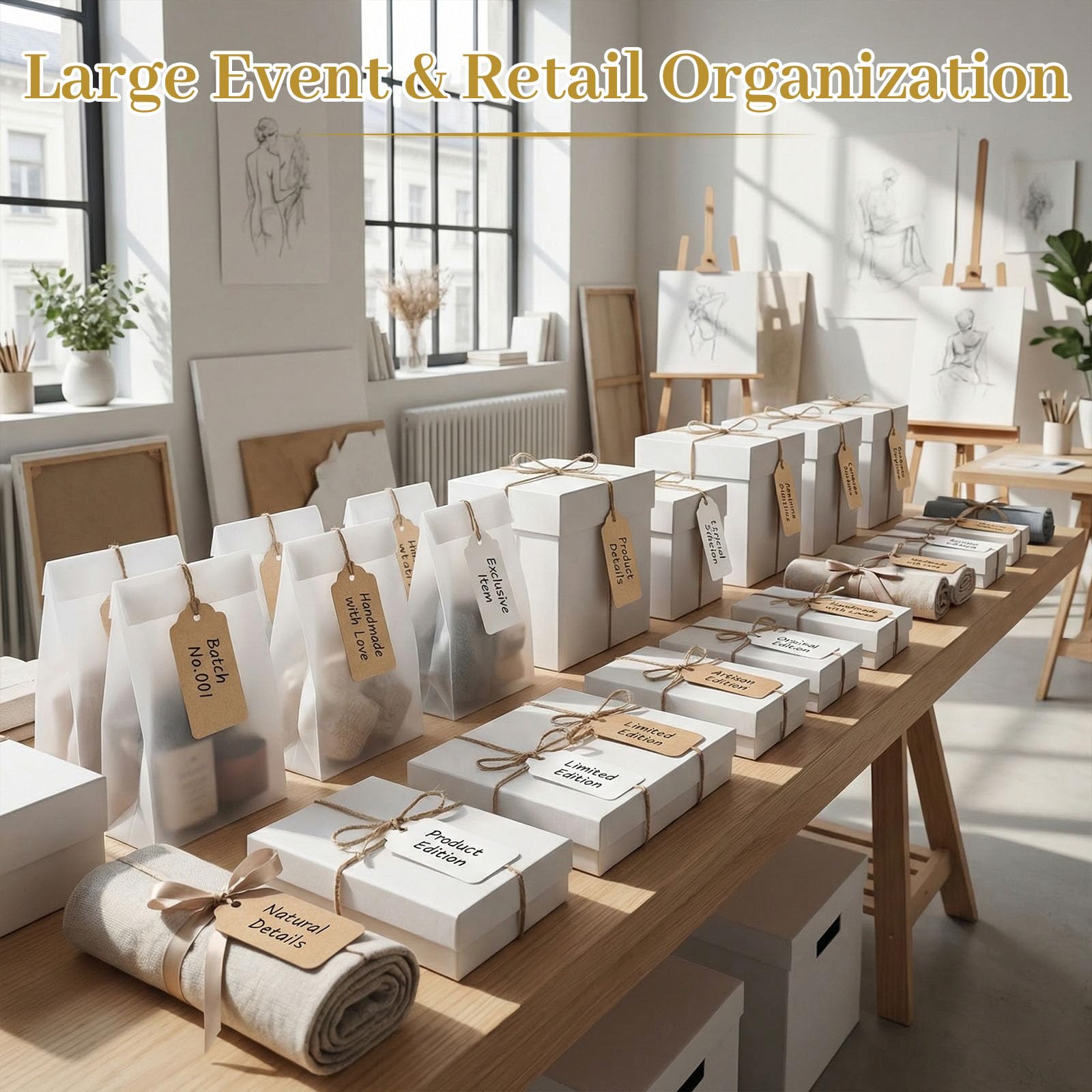 SallyFashion Etiquetas de papel kraft, 200 etiquetas de regalo de papel kraft, etiquetas colgantes para manualidades con 200 raíces de yute natural gratis para regalos, artes y manualidades, bodas,