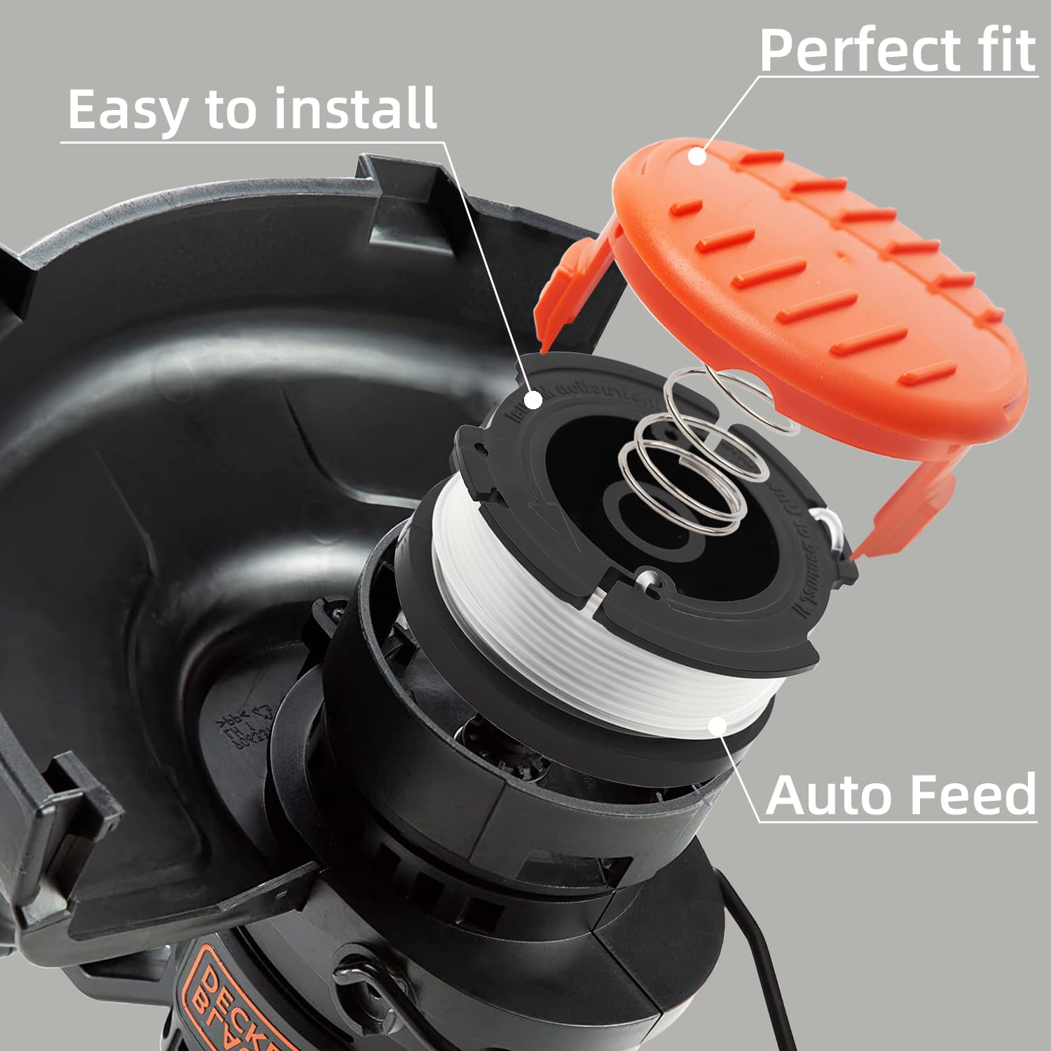 Zestaw 6 szpulek żyłkowych A6481 A6485 do podkaszarki Black Decker STC1820CM STC1820PC STC1820EPC STC1840EPC ST5530 ST1823 GLC1823L20 (6 szt. + 1 copertura + 1 molla)
