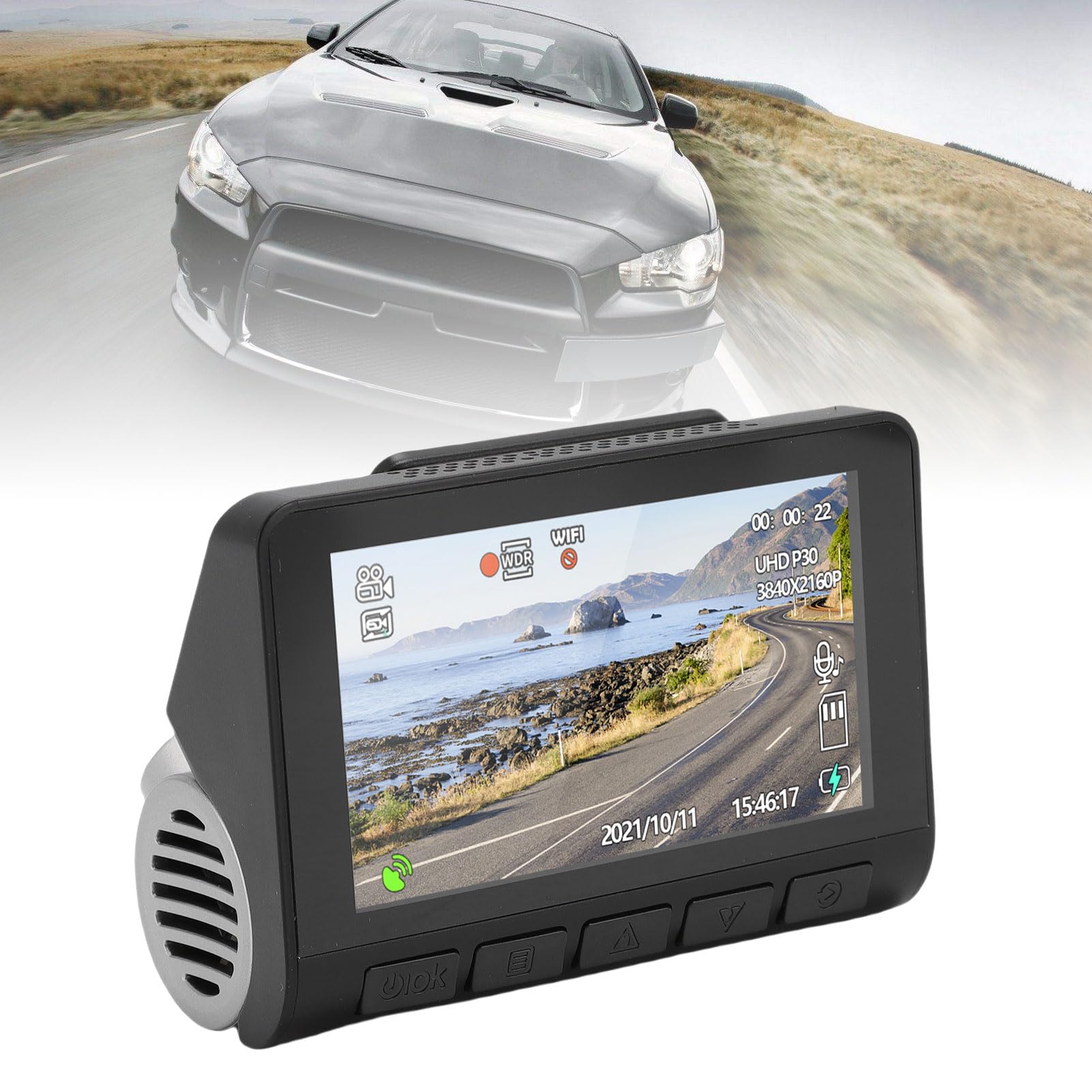 Annadue Kamera 4K z Przodu i Tylna Kamera Samochodowa 5 GHz z Kątem Szerokości 170 °, 2 -calowy Ekran LCD, Czujnik G, Tryb Parkingowy 24H, Zapisywanie Pętli