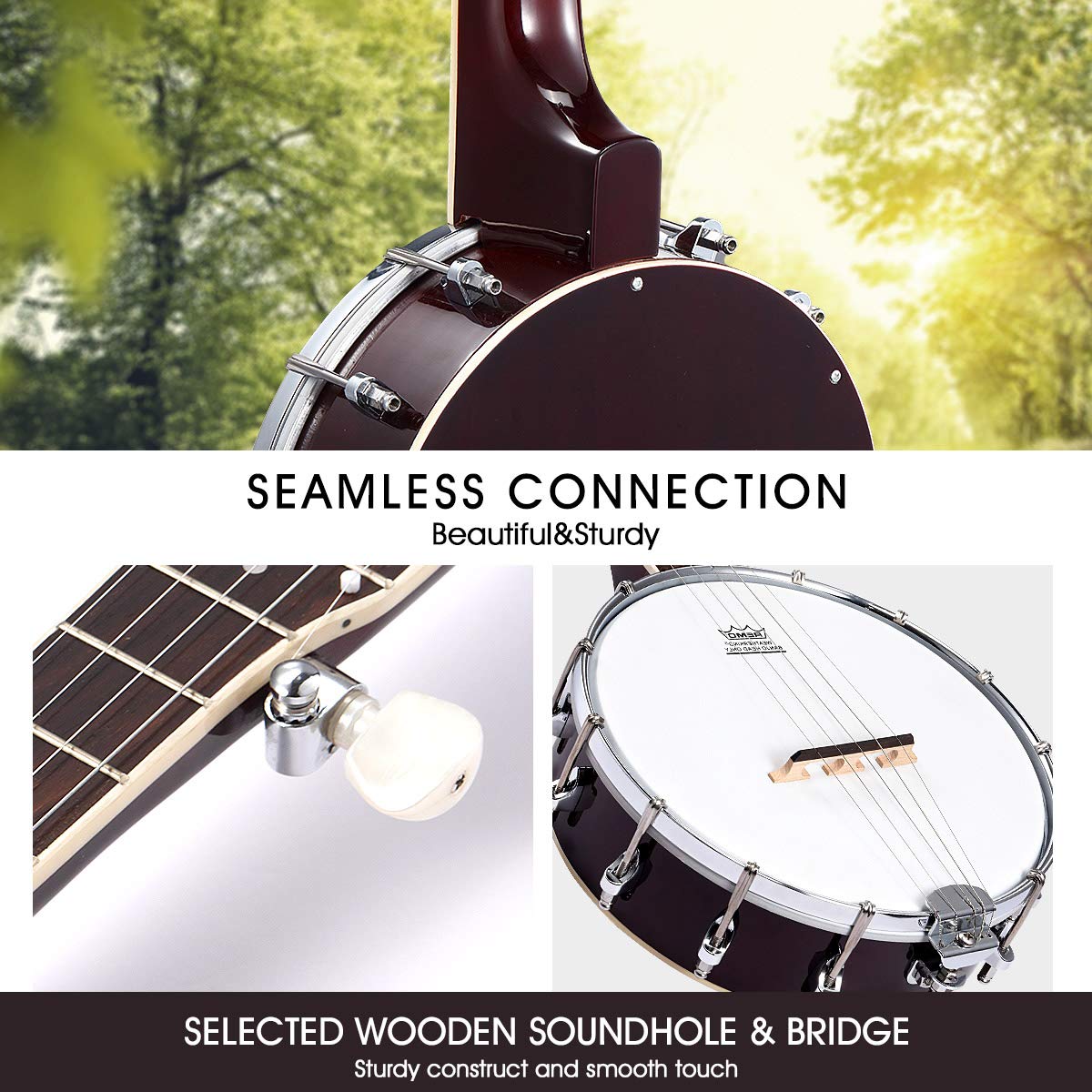 Mini-Banjo, für Anfänger, 66 cm, professionelles Musikinstrument mit Tasche, Gurt, Stimmgerät, Plektren, 20 Bünde, 12 Halterungen, Geschenkpackung (5 Saiten)