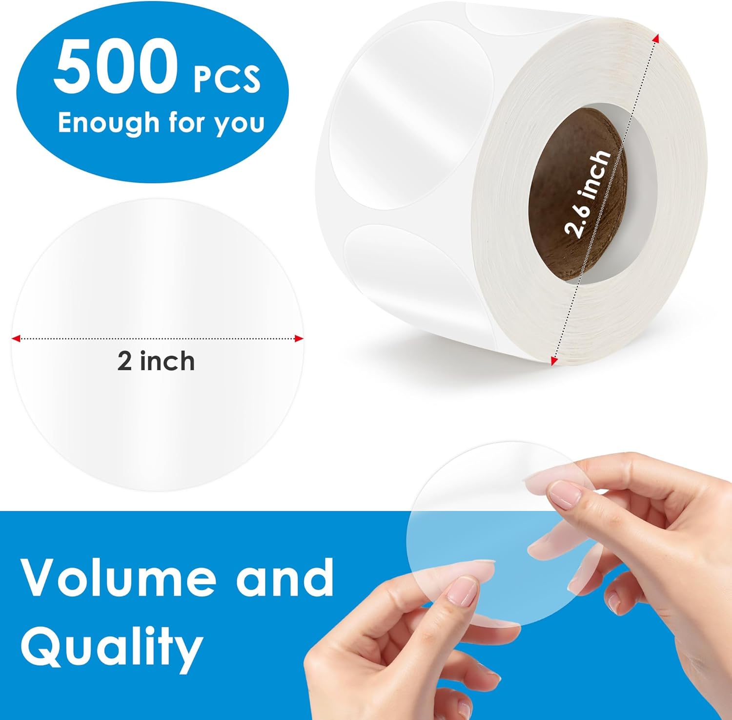 500 pcs 2 inch Round Clear Transparent Waterproof Stickers, Self-Adhesive Seals Stickers for Package, Envelope, Cosmetic Box, Mail, Circle Label (2 inch-500) thumbnail
