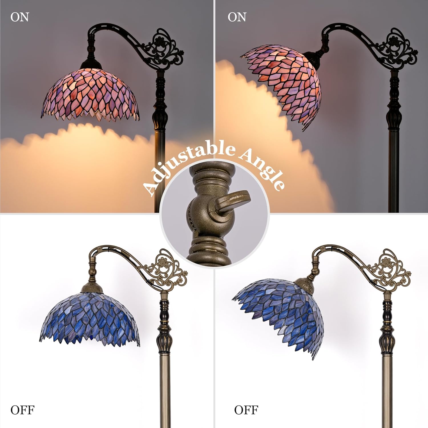 Tiffany Floor Lamp Blue Purple Wisteria Stained Glass Arched Lamp 12X18X64 Inches Gooseneck Adjustable Corner Standing Reading Light Decor Bedroom Living Room (Blue)