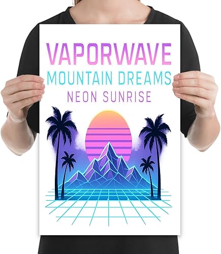 Miniatura 2 de neonwave Mountain Art Poster - 13x19 - Gloss Paper Finish - Retro 80s Wall Decor for Gamer Rooms or Dorms