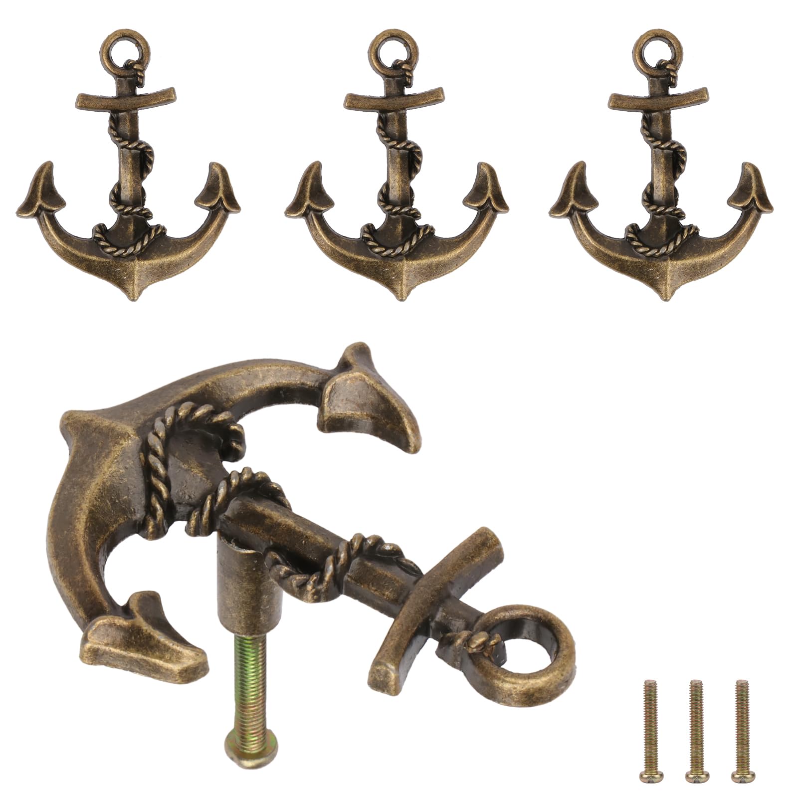 Brosay Kitchen Cabinet Knobs Anchor Drawer Pulls Nautical Beach Themed Coastal Drawer Knobs for Furniture Wardrobe Cupboard Decorative Single Hole Handles 4 Pcs (Copper)