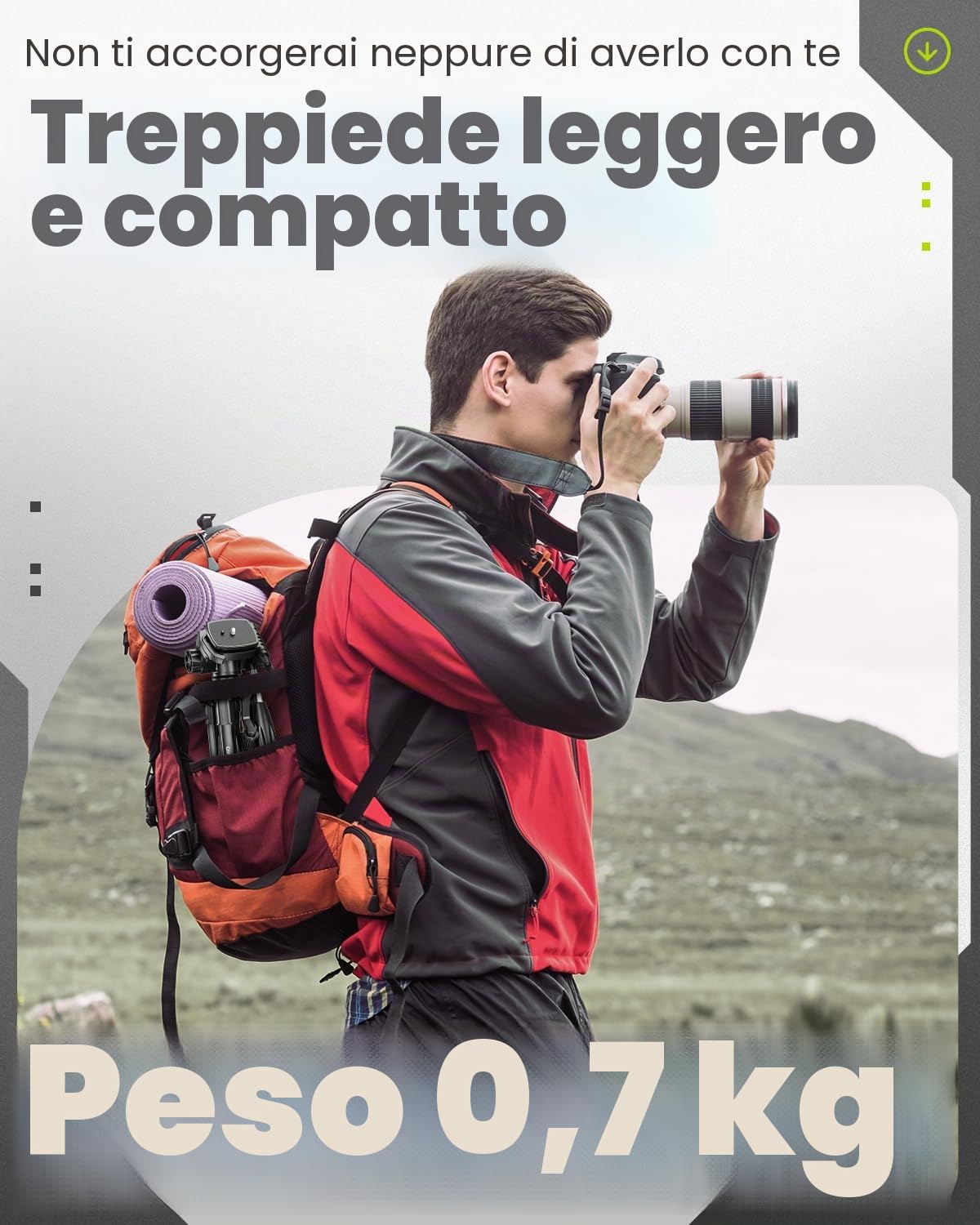 CAMBOFOTO Mini Treppiede da Viaggio 62cm Leggero, Treppiede Portatile per Smartphone/Fotocamera, Testa a Sfera 360°, 3 Sezioni Regolabili, Supporto fino a 2kg - Per Vlog, Viaggi