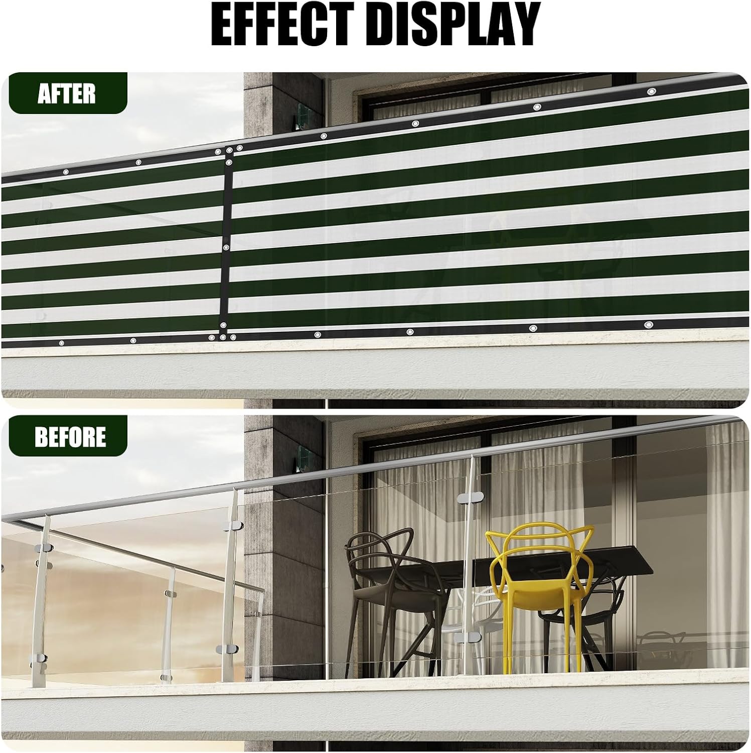 4×50FT Fence Privacy Screen, Outdoor Shade Cover Privacy Panels, Windproof Fence Covering Privacy for Porch, Backyard, Deck, Patio - Green and White Stripes