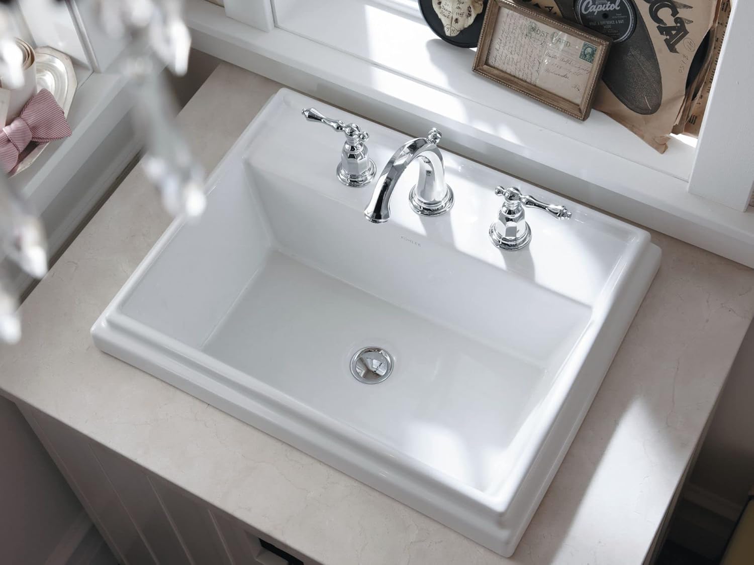 Lowest Price KOHLER K-2991-8-0 Tresham Rectangle Self-Rimming Bathroom Sink with 8-inch Widespread Faucet Drilling, White Exclusive Special KOHLER K-2991-8-0 Tresham Rectangle Self-Rimming Bathroom Sink with 8-inch Widespread Faucet Drilling, White