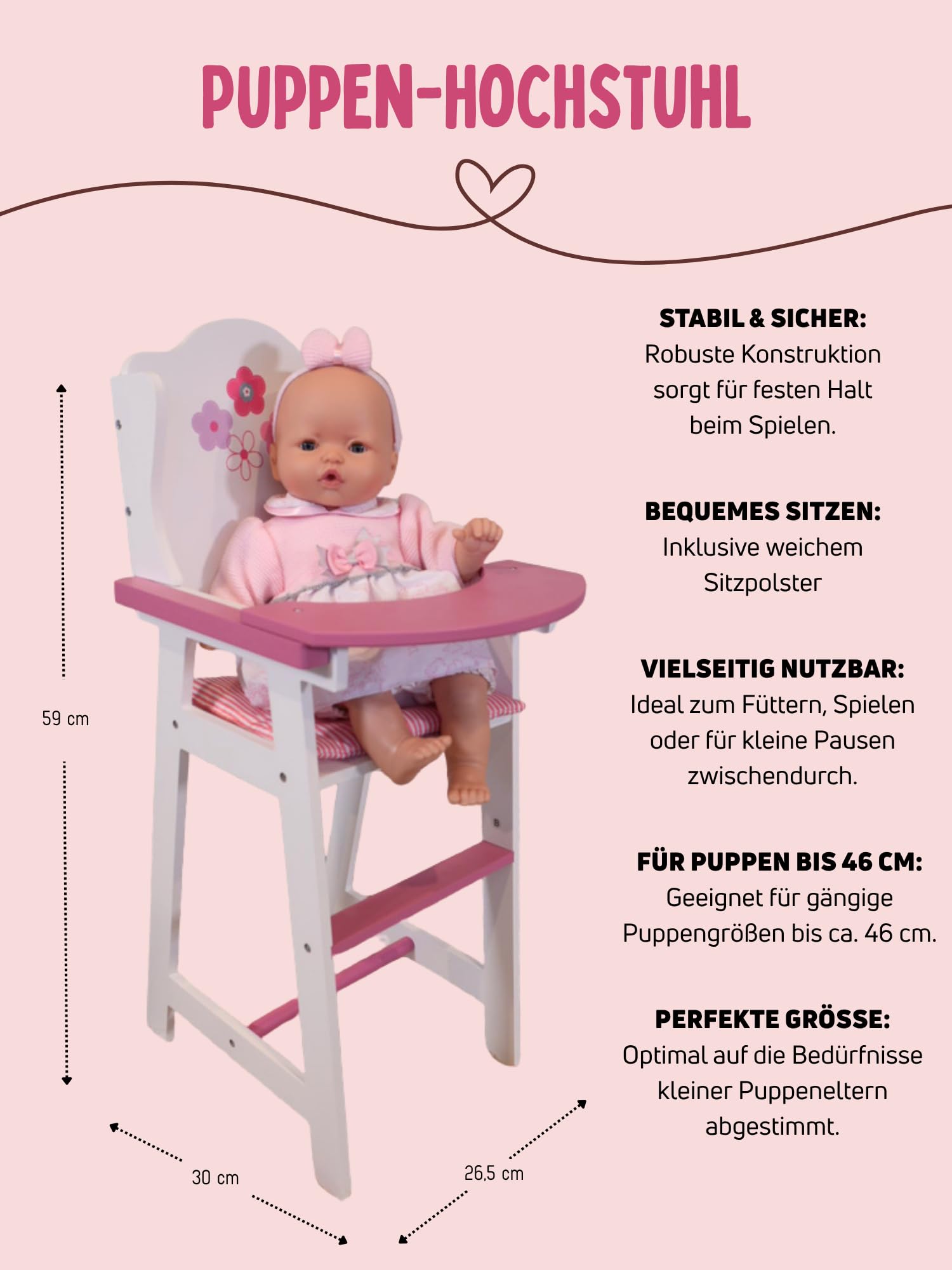 CHIC 2000 Bayer Doll Fiori Bianco Design Wysokie krzesło
