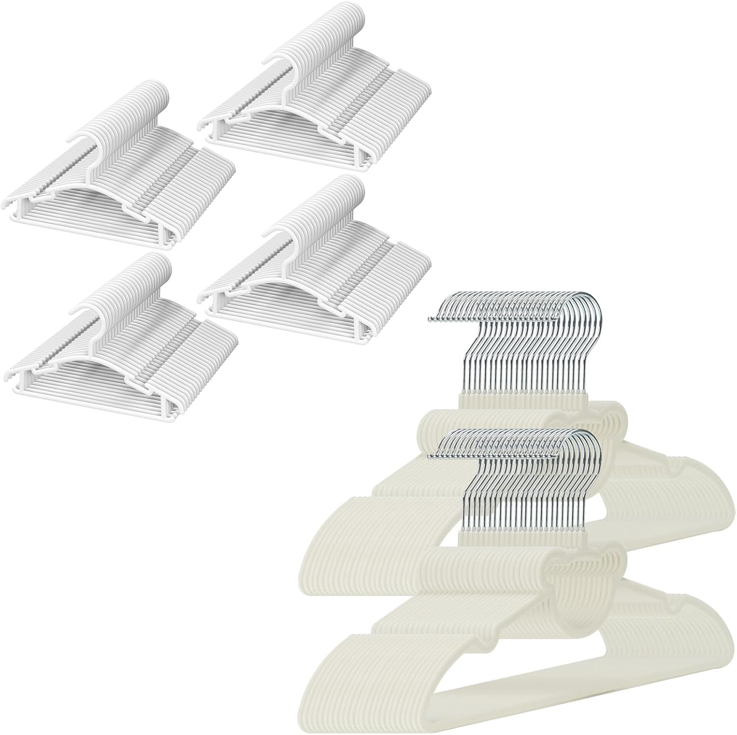 GoodtoU 150 Pack Clothes Hangers - 50 Pcs 12.8" Velvet and 100 Pcs 10.2" Plastic Baby Hangers Nonslip Ultra Thin, Space Saving Childrens Hanger for Closet Organization