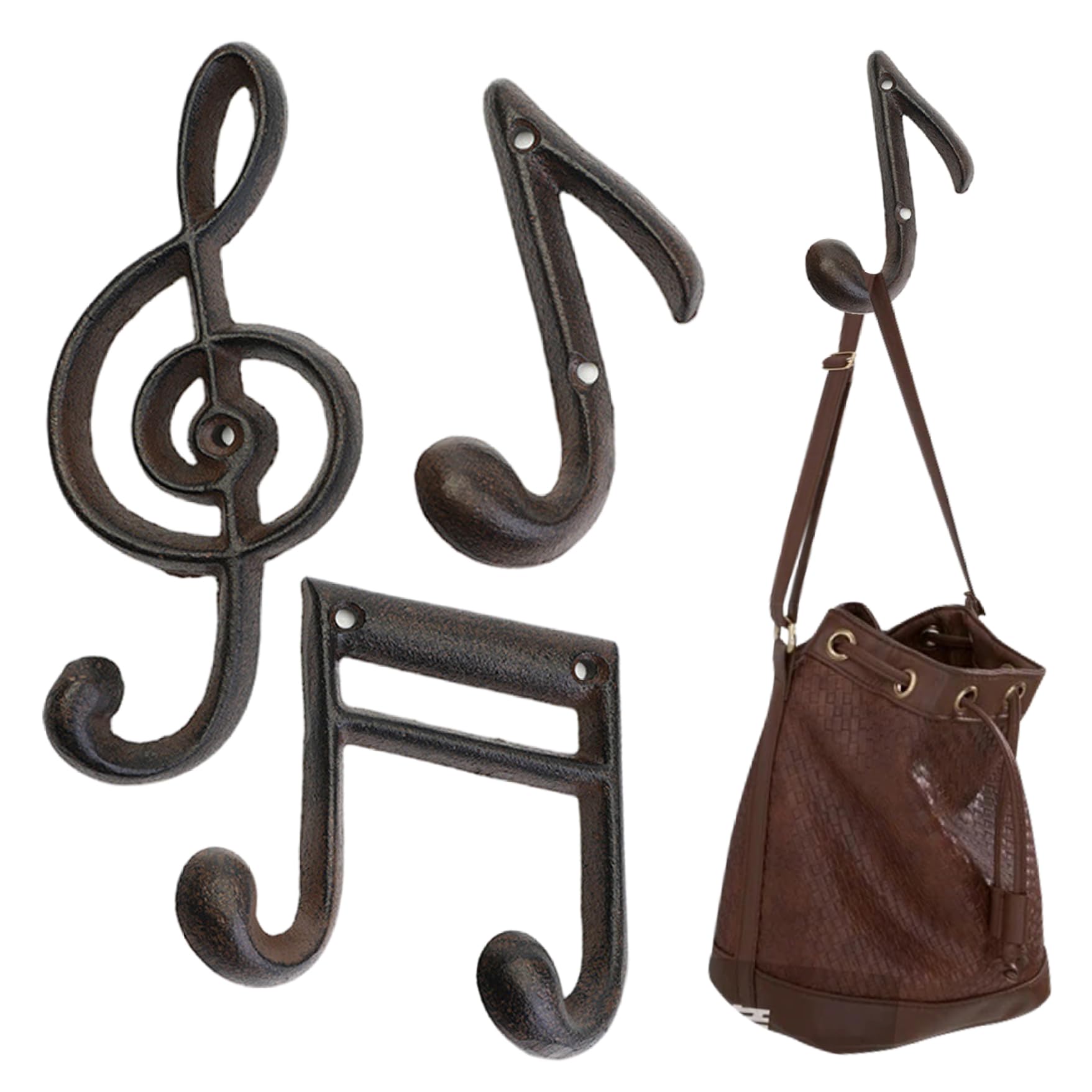 Perodlly 3PCS Decorative Wall Hook Vintage Music Note Decorative Hooks Cast Iron Wall Hooks for Hanging Coats, Keys, Hats, Entryway, Living Room, Bedroom.