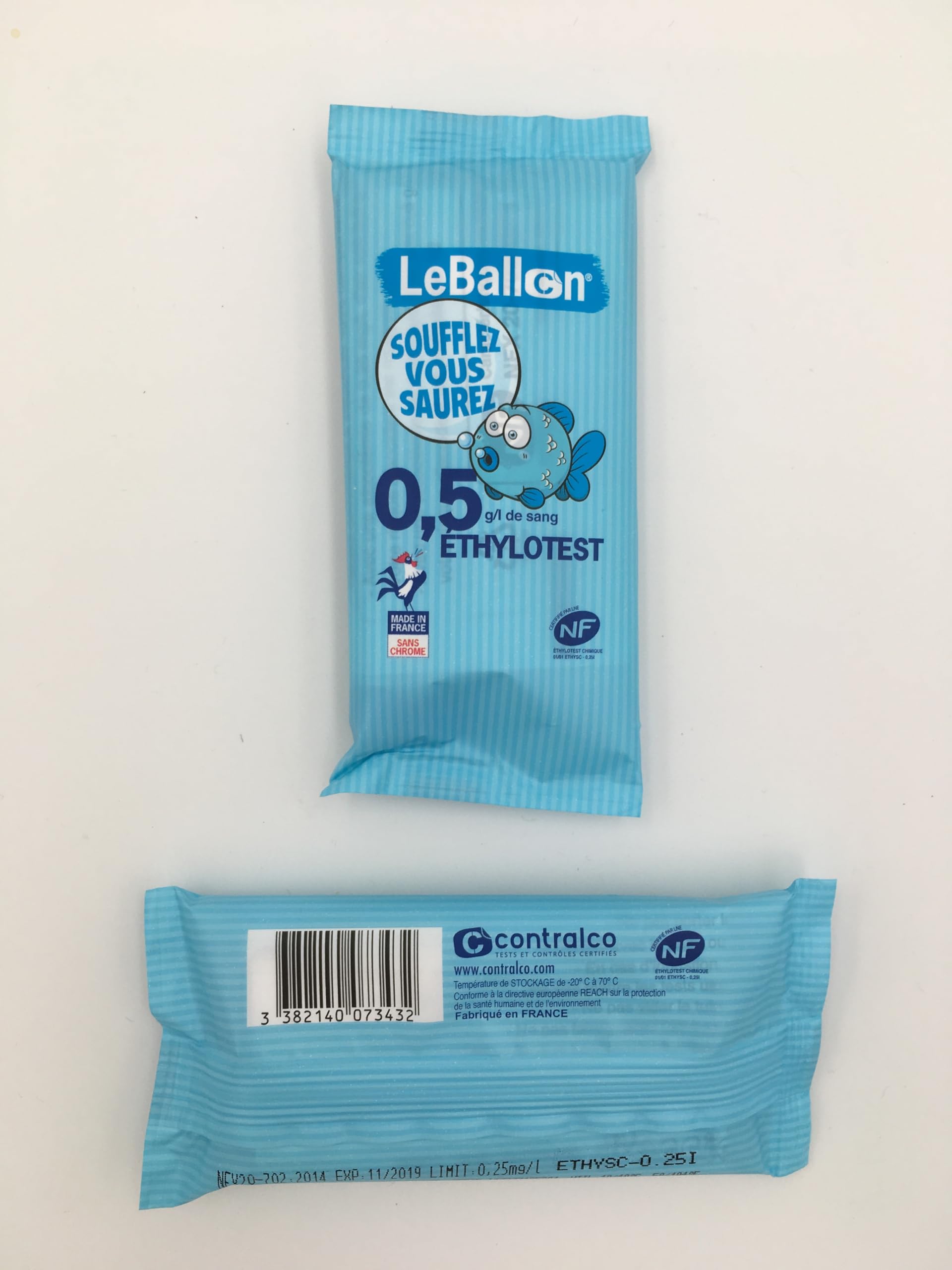 ETHYLOTEST Norme NF 0,5g/l - Le Ballon - Lot de 10 sans Chrome Produit Français - Validité 07/2028 - Norme NF (NFX 20702)