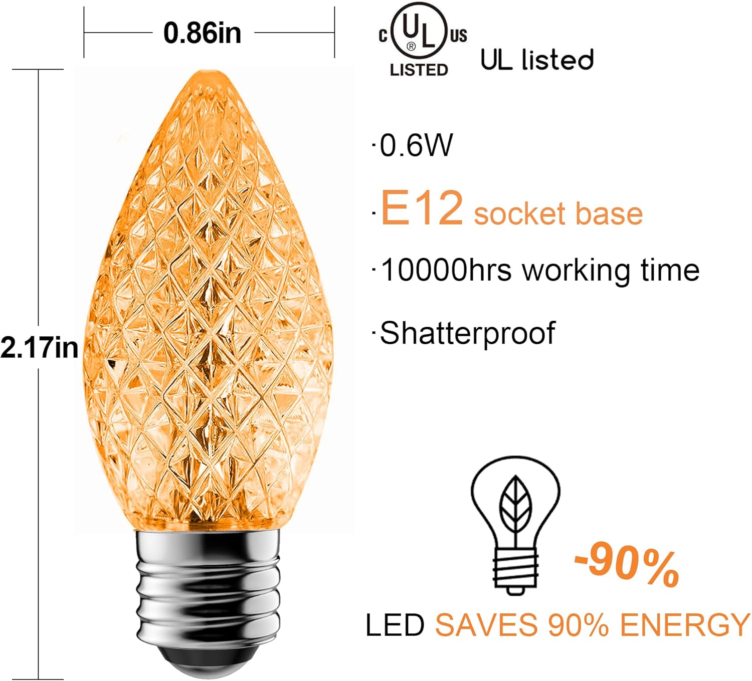 C7 Led Replacement Christmas Light Bulbs, 50-Pack C7 Shatterproof Led Bulbs with E12 Candelabra Base for Christmas String Lights, Waterproof & Dimmable Christmas Village Bulbs - Multicolor