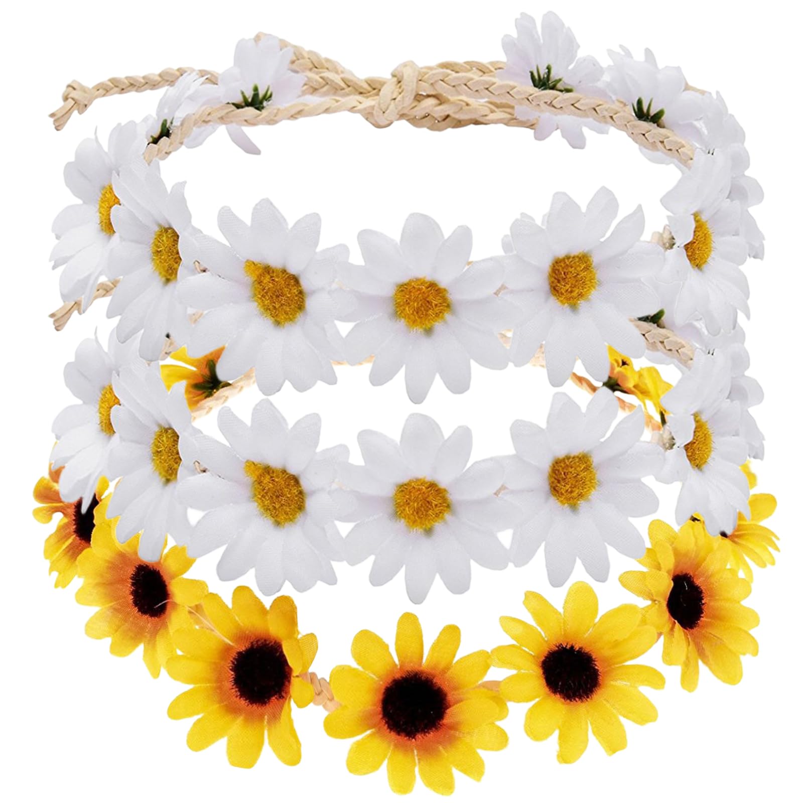 3 Pcs Sunflower Headband Hippie Flower Daisy Hairband Crown for Women