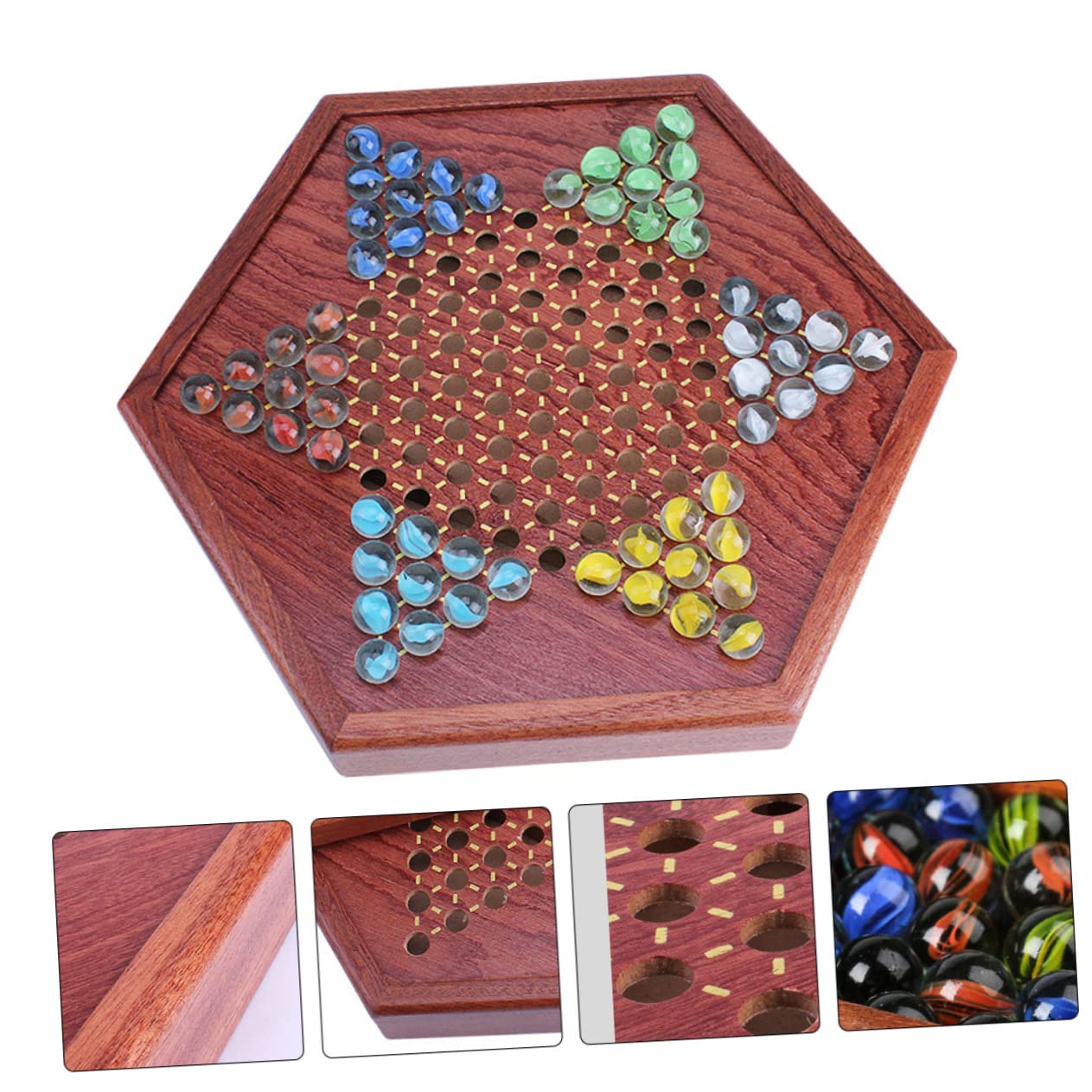 IMIKEYA Jeu de Dames Chinoises Bois avec Billes de Verre Jeu de Plateau pour Garçon Fille à Joueurs Divertissement Familial