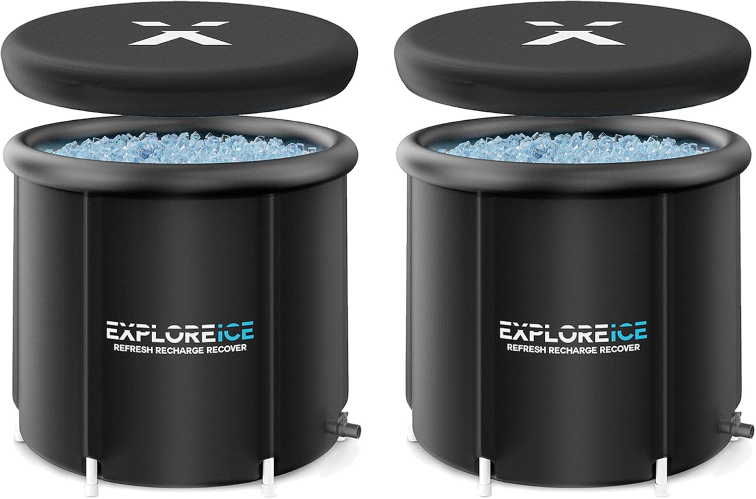 Explore Ice Bath Pro Max XL Cold Water Therapy Portable Bathtub for Athletes, Inflatable Cold Plunge Tub Barrel Bath Tub with Lid, 2 Pack, Black
