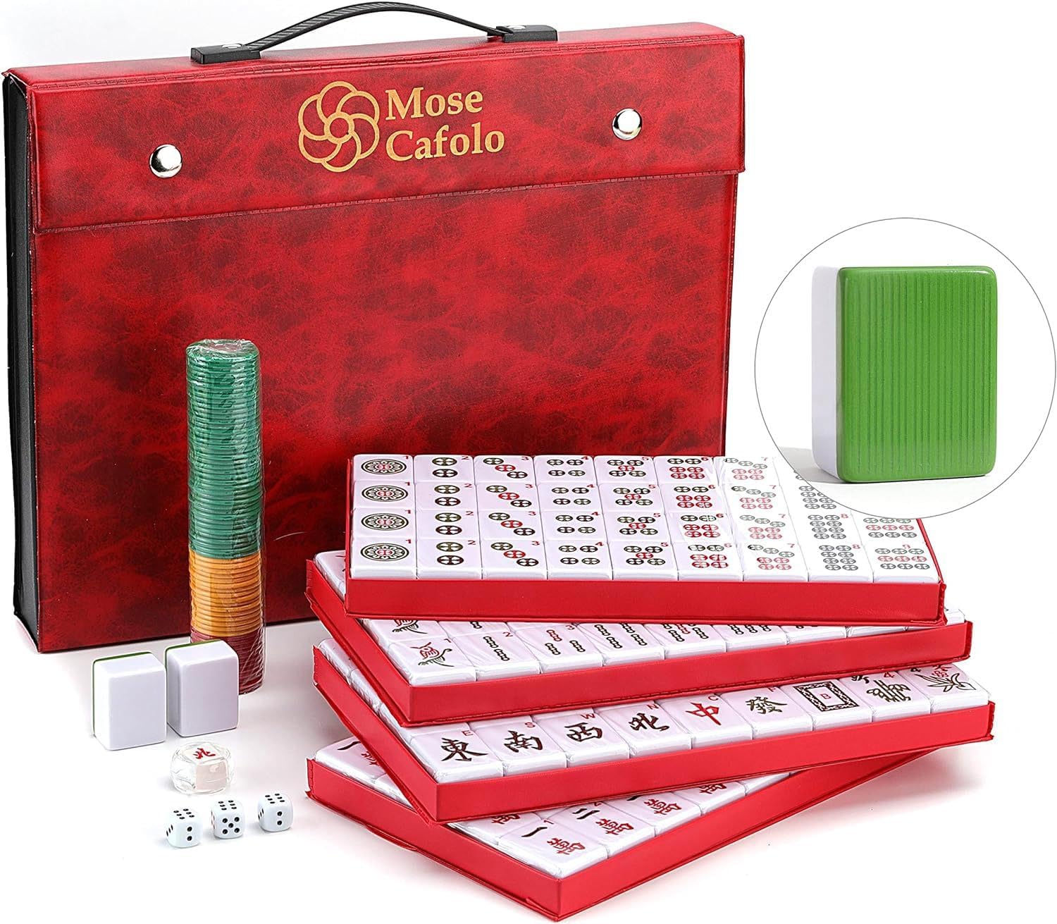 Professional Chinese Mahjong Game Set 146 Numbered Large Size Tiles with Carrying Travel Case, Complete Mahjong Tiles Set (Majiang, Mah-Jongg, Ma Jong)