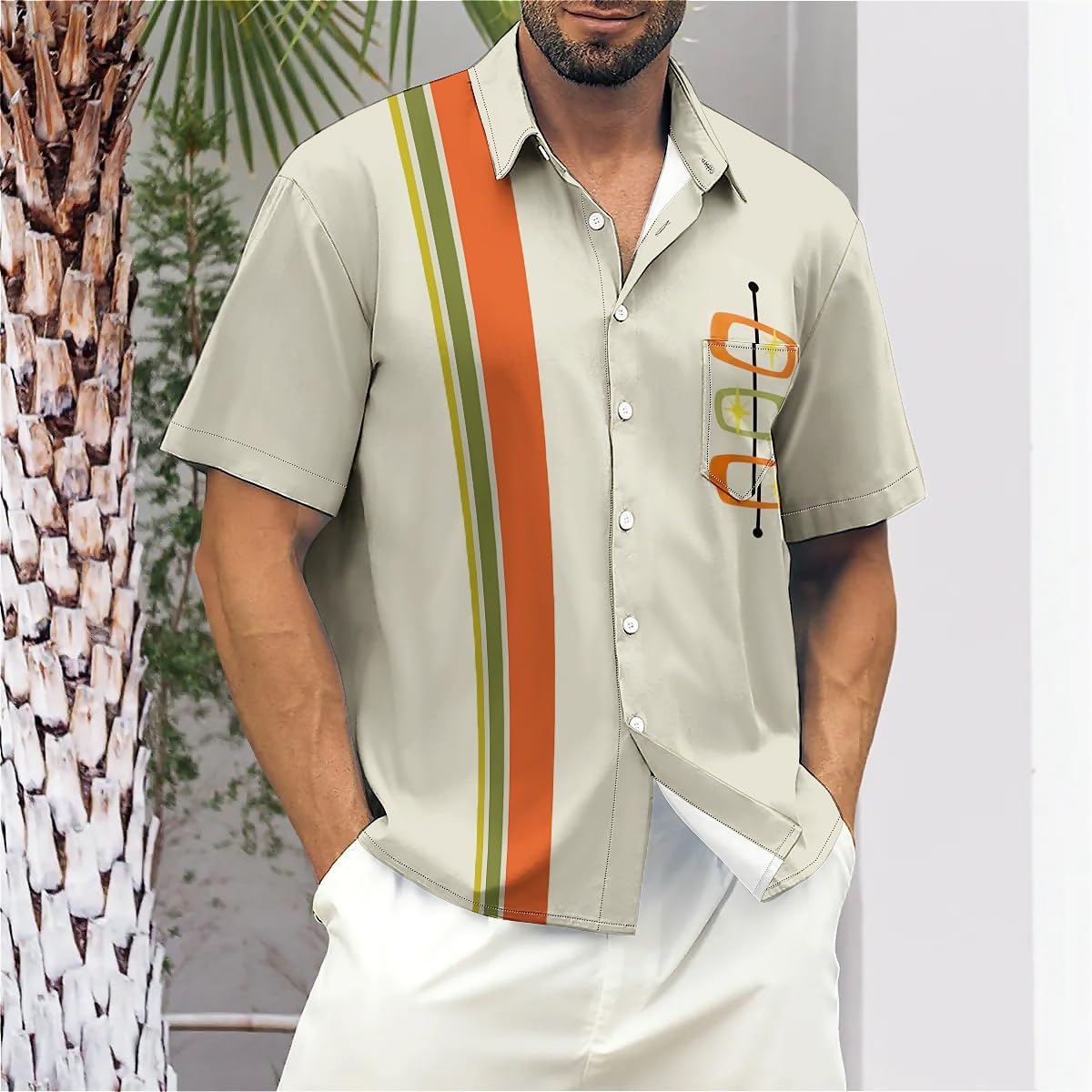 Men's Short Sleeve Button Down Bowling Shirts Hawaiian Casual Printed Summer Regular Fit Beach Aloha Shirt - Image 2