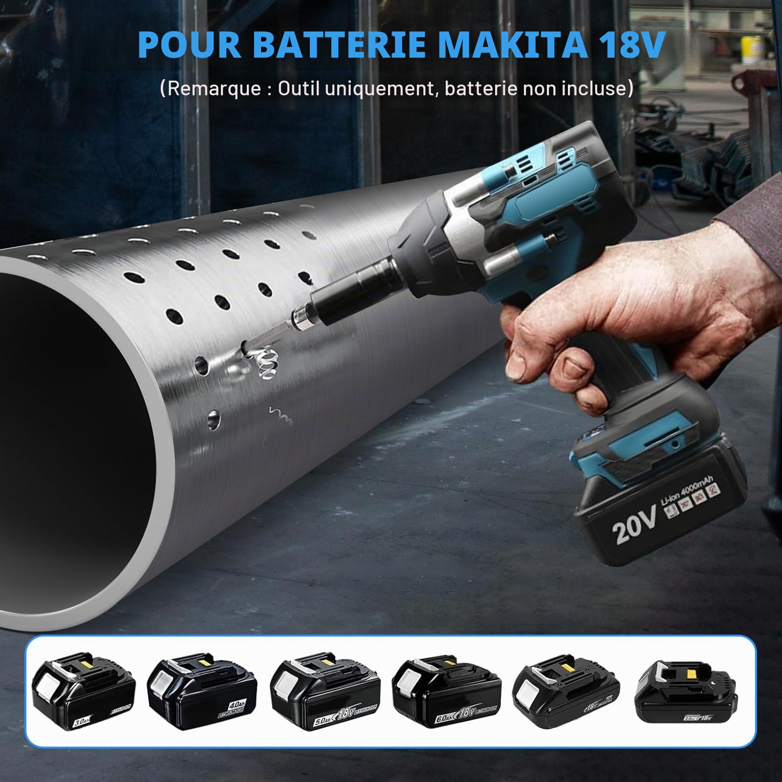 Clé à Chocs Sans Fil Brushless 1000N.m compatible avec Makita 18 V batterie | Boulonneuse Electrique avec 6 Douilles à Chocs, 1/2" Boulonneuse a Choc Electrique pour la Voiture et la Maison