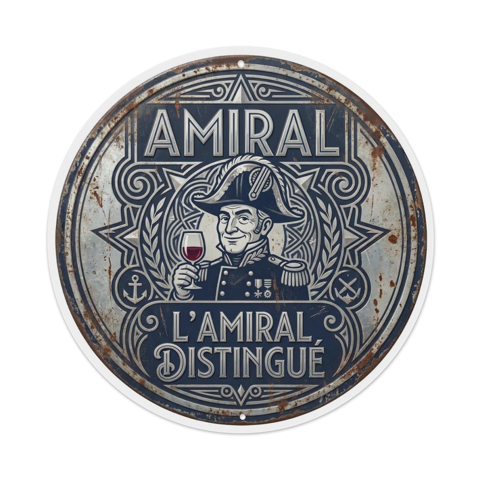 Admiral Humorous Tavern Admiral Metal Tin Sign Plaque Wall Decor for Cafe, Club Bar, Office, Home Garden Round Metal Poster 8x8Inch