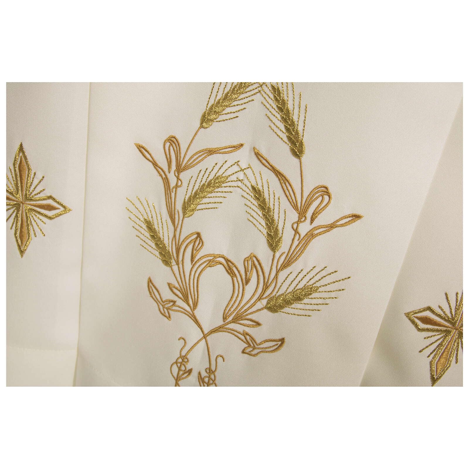 Ivory alb 100% polyester with crosses on sleeve, ears of wheat and zip on the front, 155 cm (61 inc.)