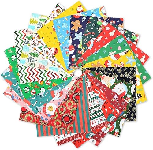 Miniatura 1 de Paquete de 20 sábanas de tela de cuadros gruesos de Navidad, 10 x 10 pulgadas, 100% algodón, 40 hilos, surtido de 20 patrones diferentes, incluye