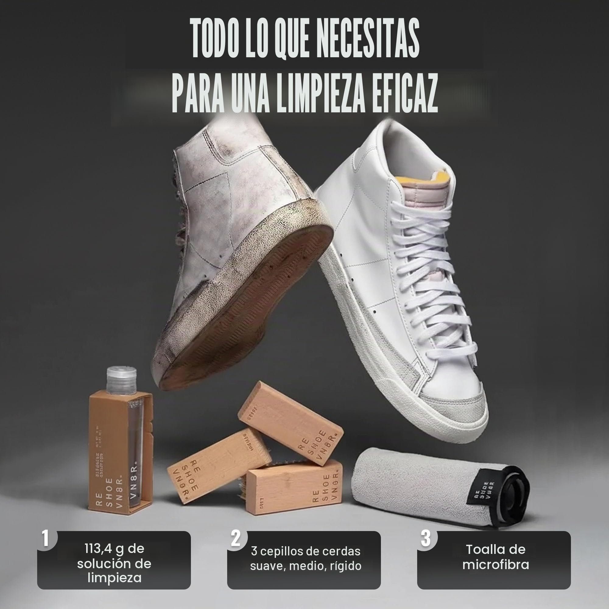 Reshoevn8r Kit de limpieza para zapatillas de deporte y botas para gamuza y piel de nobuk